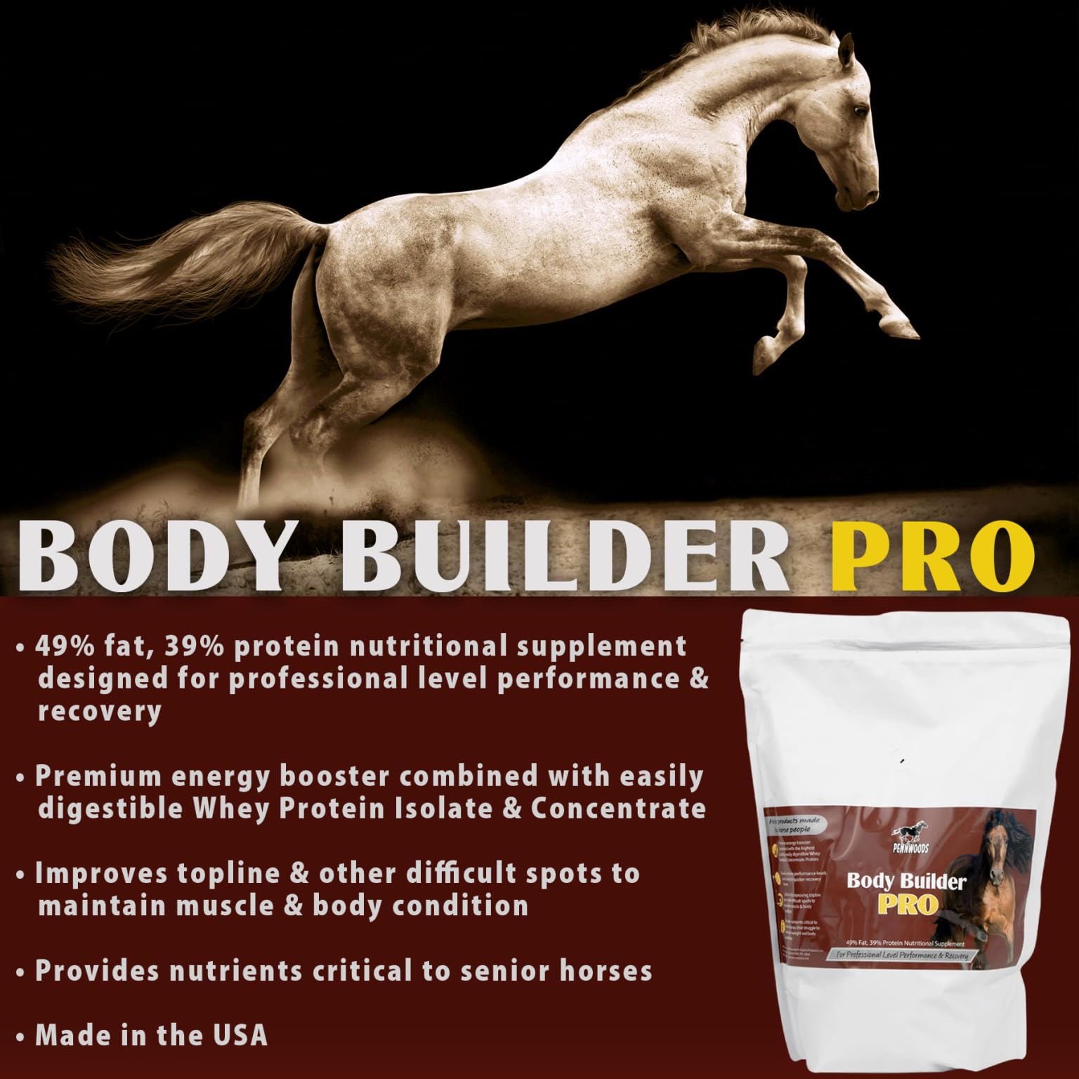 Pennwoods Body Builder Pro, Horse Weight Gain Supplement, Premium High Fat Energy Booster, with Whey Isolate and Concentrate Pro