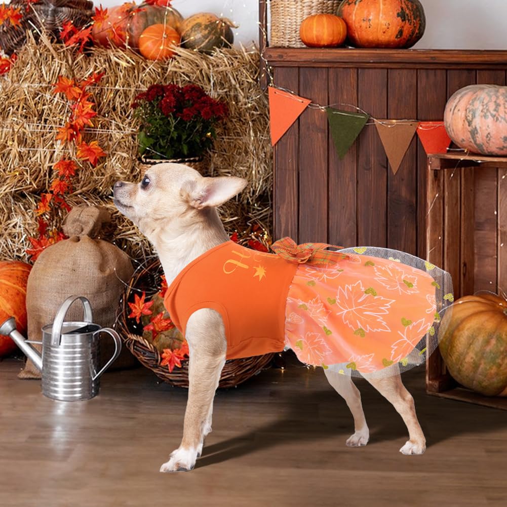 Thanksgiving Dog Outfit - Funny Puppy Dress With Bow, Cute Fall Pet Costume For Small & Large Dogs