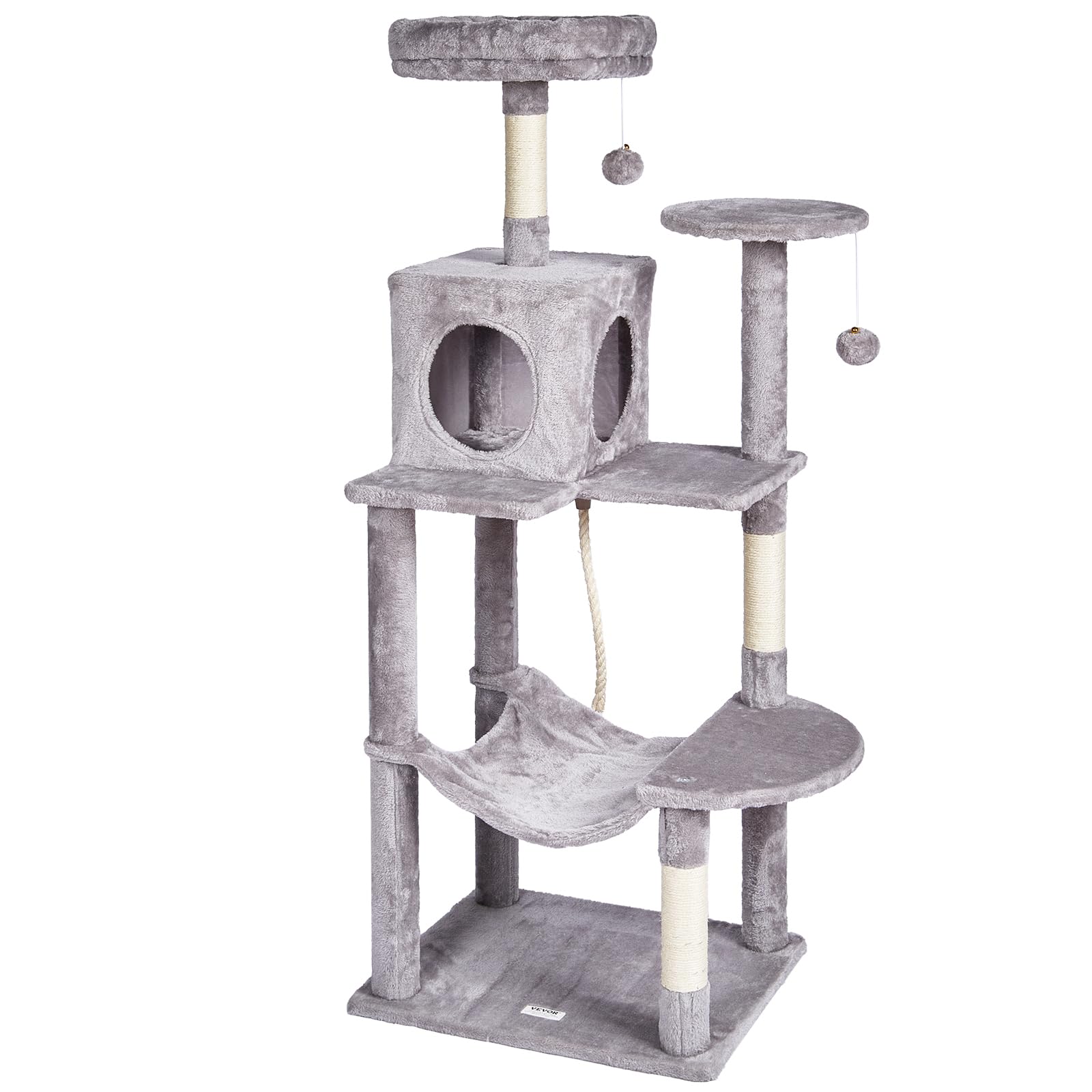 VEVOR Cat Tree 56.2 Cat Tower with Cat Condo Sisal Scratching Post Light Grey