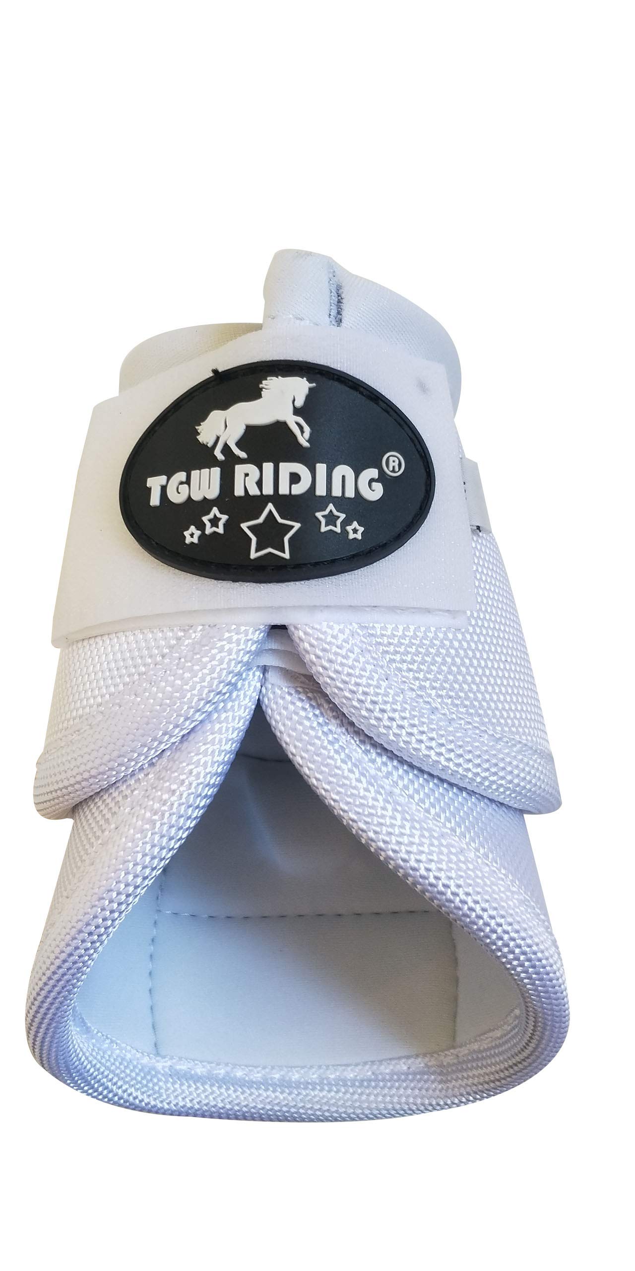 Tgw Riding 2520D Horse Bell Boots No-Turn Horse Bell Boots, Equine Ballistic Hoof Overreach Bell Boot, Pair (White, L)