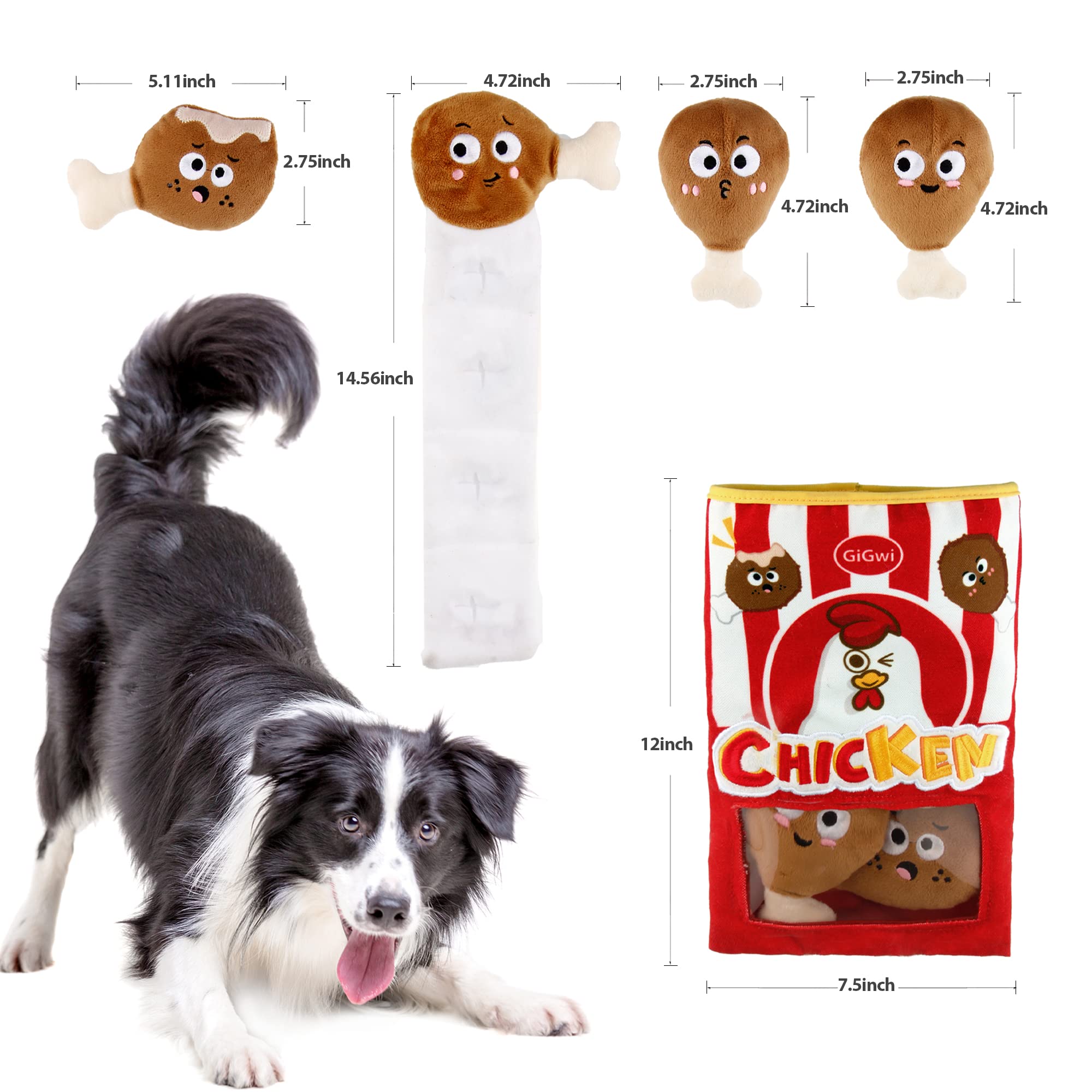 Gigwi Interactive Squeaky Dog Toys, Hide and Seek Dog Toys for Boredom and Stimulating, Funny Crinkle Dog Toy Set Bucket, 2-in-1