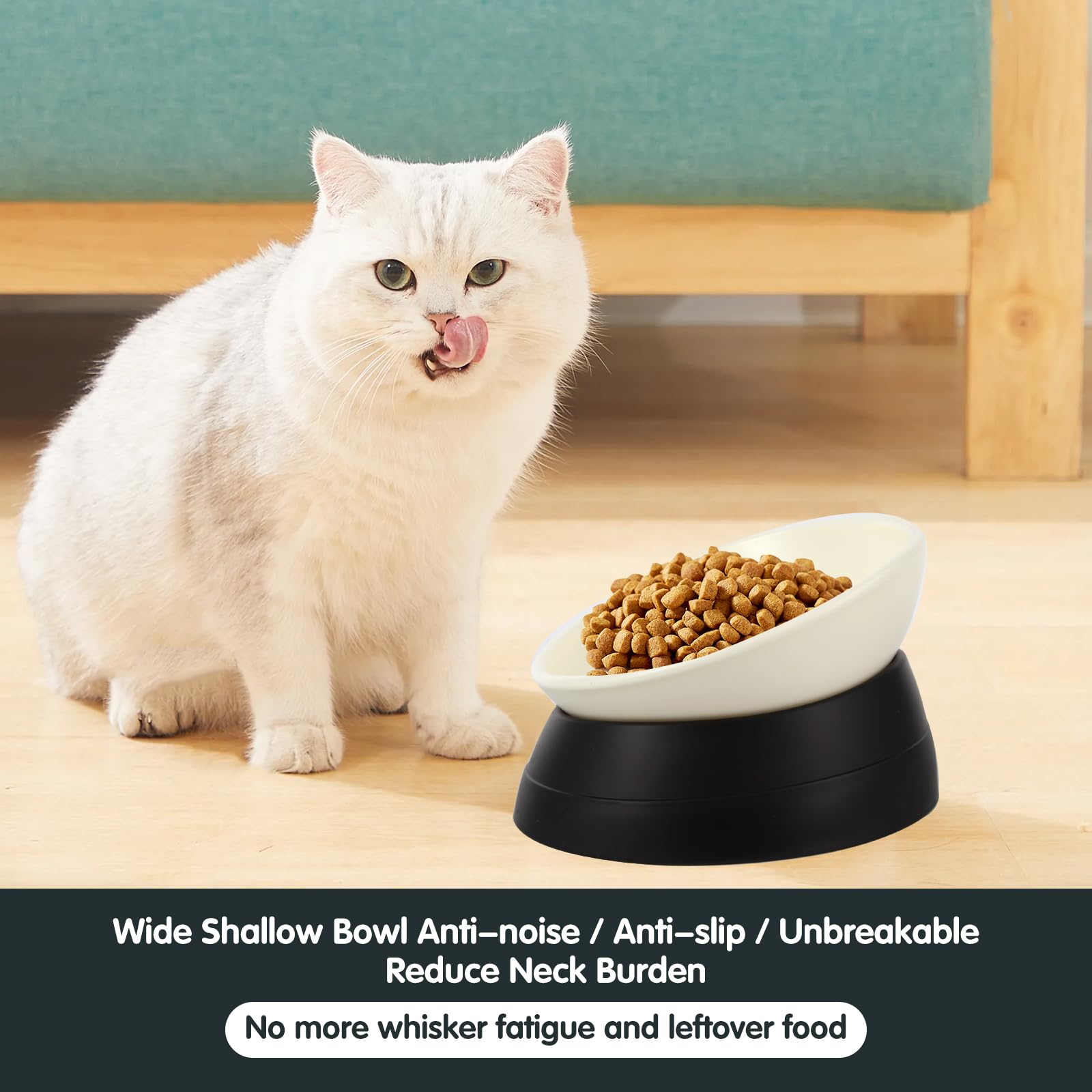 Bulldog Bowl Anti-Slip Dog Cat Dish Detachable Rubber Dog Bowl Pet Sterile Tilted Pet Feeder Slope Base (Black, 3.5 Cup (Medium/