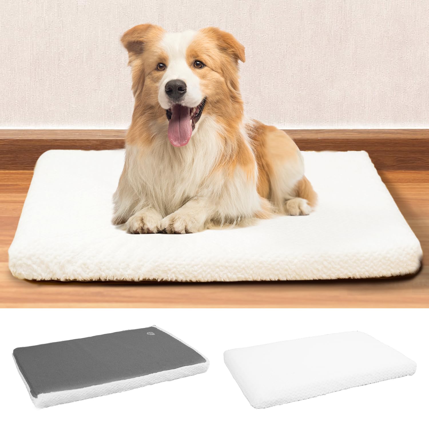 Empsign Dog Crate Pad - Reversible Kennel Bed, Machine Washable, Soft White Plush Sleeping Bed For Small Medium Large Dogs, All-