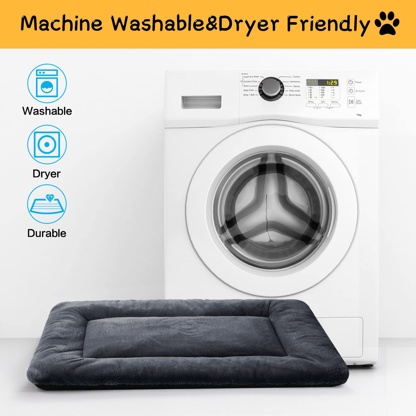 Dog Beds Crate Pad For Extra Large Dogs Fit Metal Dog Crates,Ultra Soft Dog Crate Bed Washable & Anti-Slip Kennel Pad For Dogs Cozy Sleeping Mat,Dark Gray 48Inch