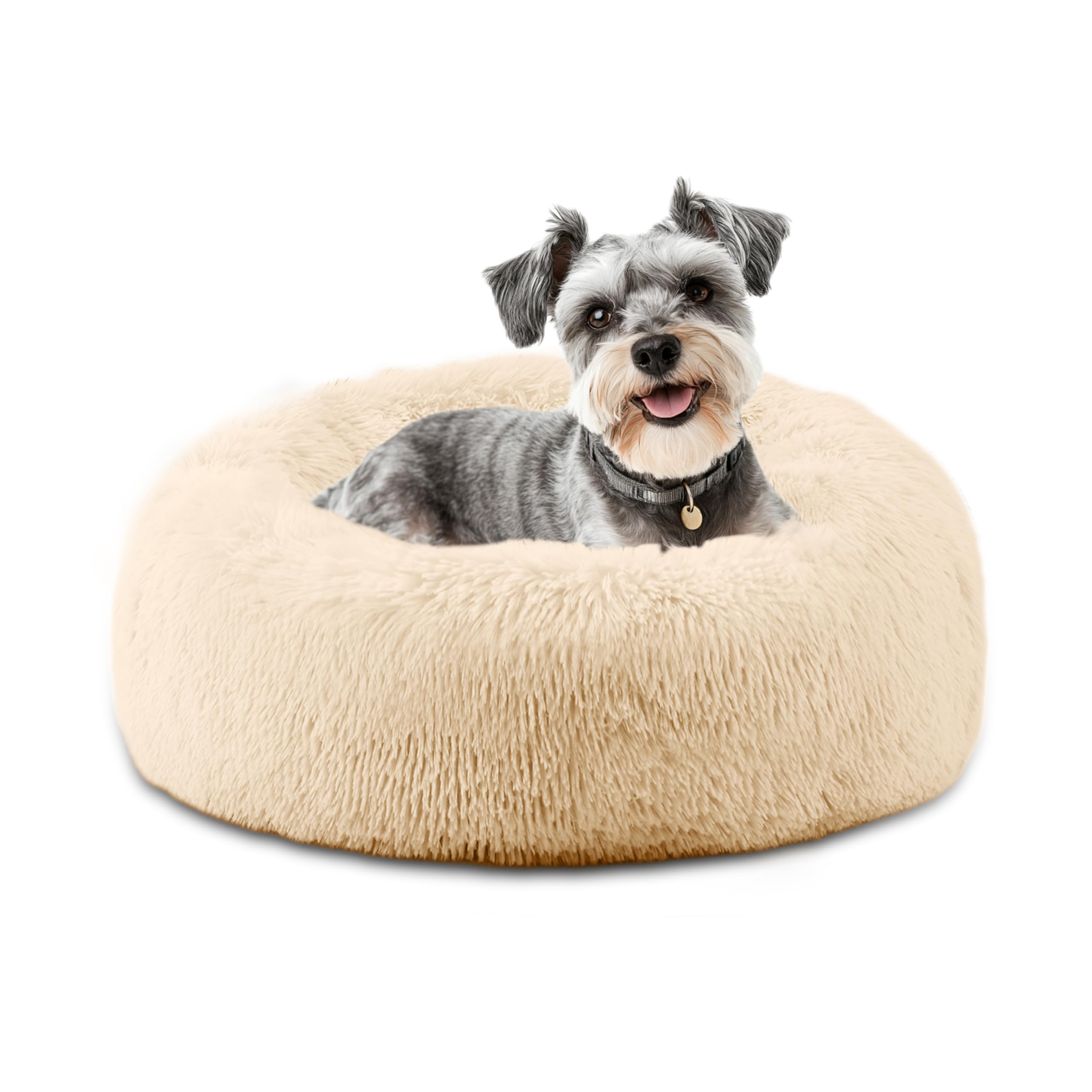 Elsker&Home Calming Dog & Cat Bed,Donut Washable Warming Soft Round 23 Inches Dog Beds For Small Dogs,Anti-Anxiety Fluffy Plush 