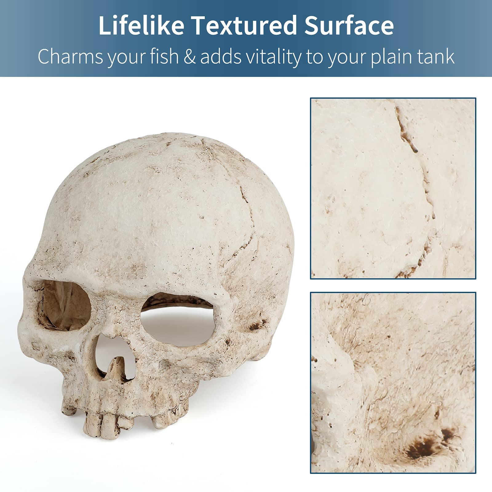 Uniclife Aquarium Skull Reptile House Decor Resin Head Skeleton Ornament For Tank Landscape Decorative Hideout Cave Shelter For Small Fish Shrimp Snail Gecko Spider Lizard In 5-20 Gallon Fish Tank