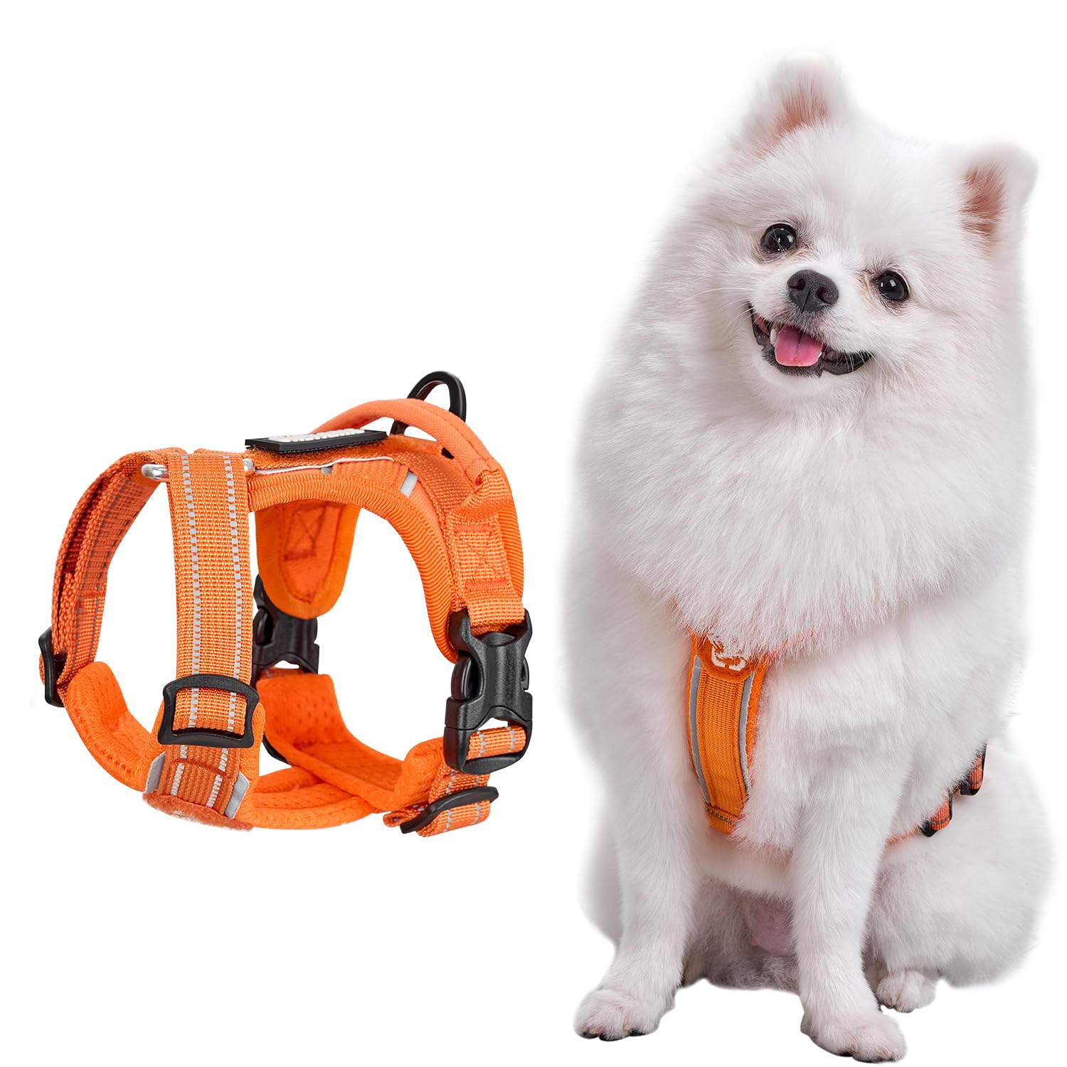 Onetigris Orange Small Medium Dog Harness & Leash Set, Tactical/Sporty, No Pull, No Escape, High Visibility, Orange, Xxs