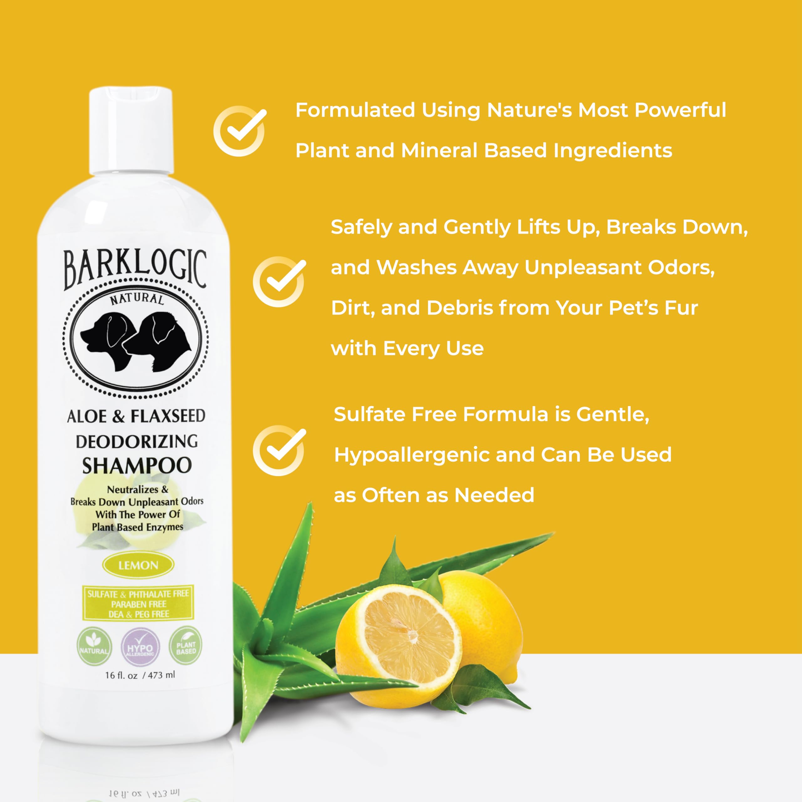 Barklogic Deodorizing Lemon Dog Shampoo - Sulfate Free, No Phthalates, No Parabens, No Peg'S, Made With Naturally Derived Ingred