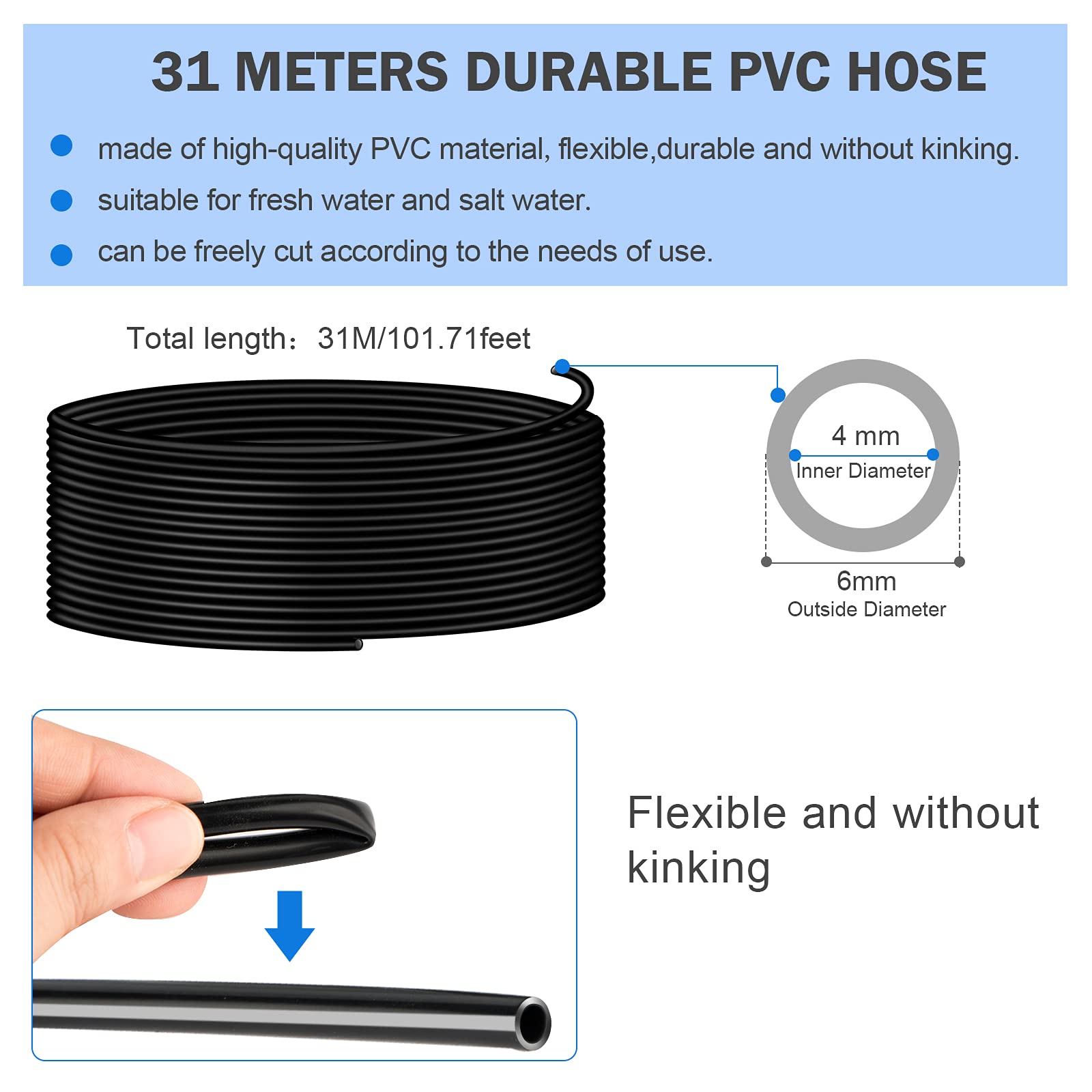 Saricho Aquarium air Pump Accessories Set-9.84/26.25/101.71 feet Aquarium Airline tubing Hose,Check valves,air Stones and connec