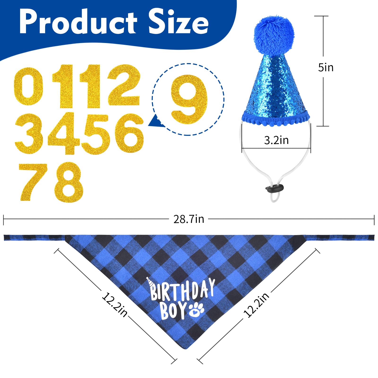 Dog Birthday Party Supplies - Bandana And Hat With Numbers For Small, Medium, Large Pets