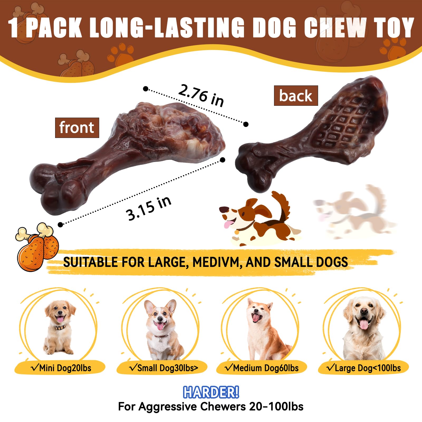 Dog Chew Toys For Aggressive Chewers, Indestructible Dog Toy For For Medium/Large Breed, Tough Nylon Teething Bone Toy To Keep T