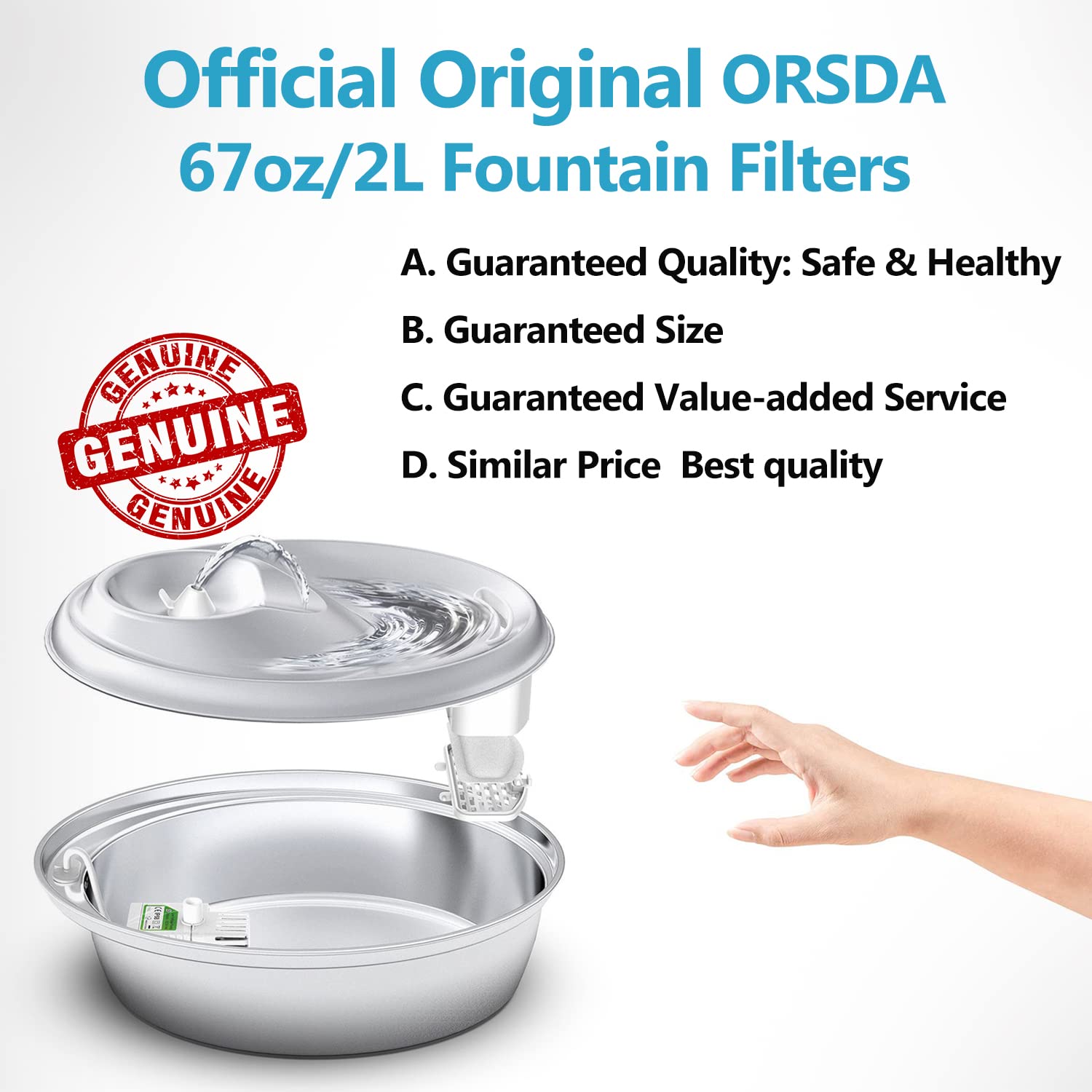 Orsda Cat Water Fountain Filters, Replacement Carbon, Resin Filters For D30 67Oz/2L Automatic Pet Fountain Cat Water Fountain Dog Water Dispenser, 3 Triple Filtration System(6Pcs 67Oz/2L Filters)