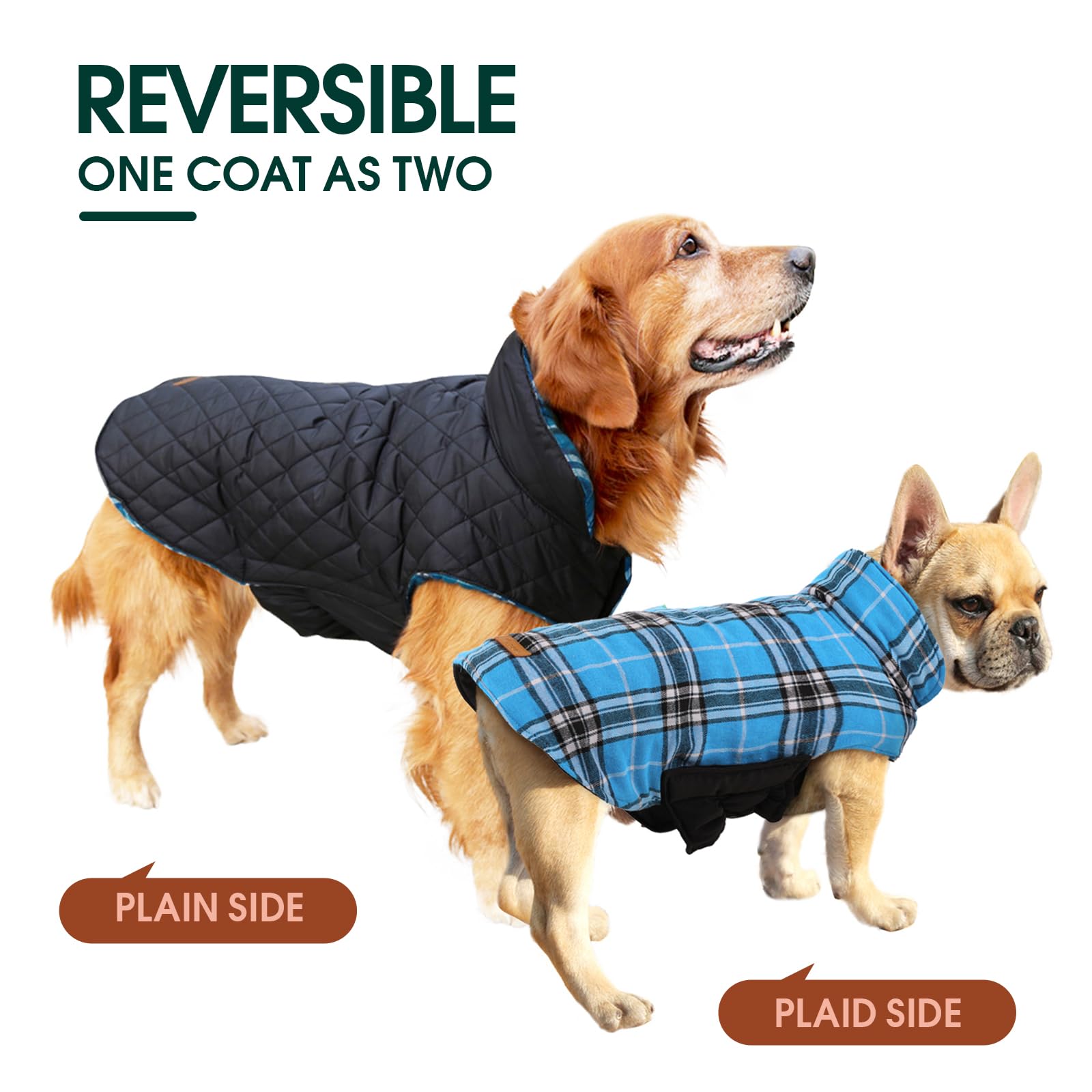 Kuoser Warm Dog Coat, Reversible Dog Jacket Waterproof Dog Winter Coat British Style Plaid Dog Clothes Pet Dog Cold Weather Coats Cozy Snow Jacket Vest For Small Medium Large Dogs Yellow 3Xl