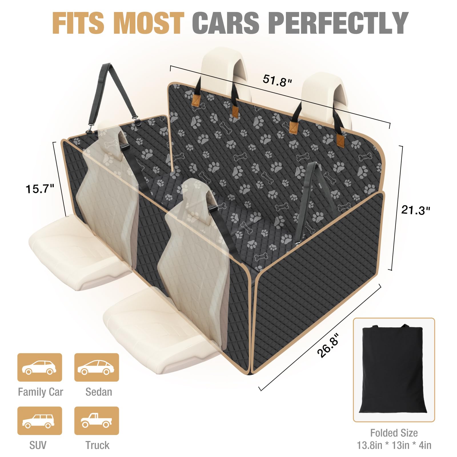 Lekereise Dog Car Seat Cover For Back Seat,Hard Bottom Dog Hammock For Car,Camping Air Mattress, Hammock Travel Bed For Car Suv