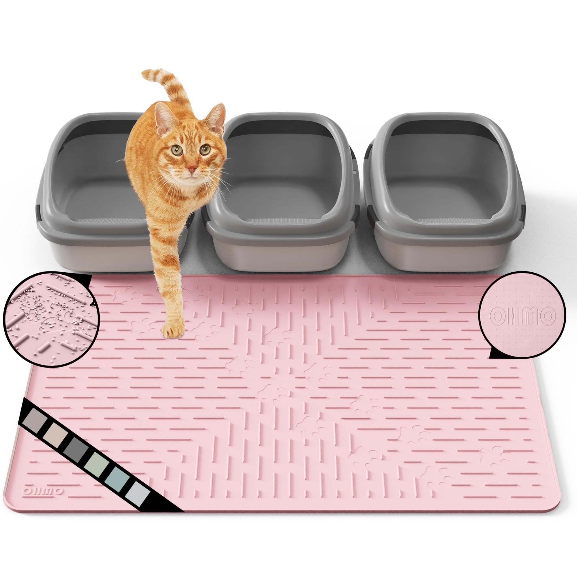 Ohmo Cat Litter Mat Trapping Mat Premium Silicone 37.5X25.2'',Pink, Waterproof And Bpa Free Kitty Litter Box Mat, Easy To Clean 