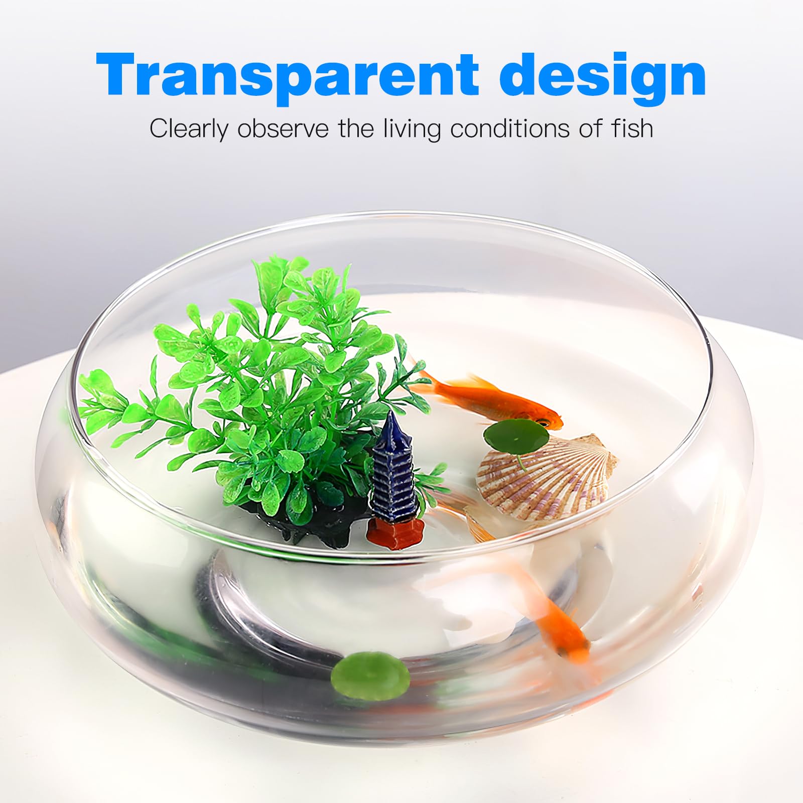 Desktop Goldfish Tank, 2800Ml Transparent Aquarium Tank 9.5 Inch Multi-Function Plastic Betta Tank, Office Decor, Unbreakable, I