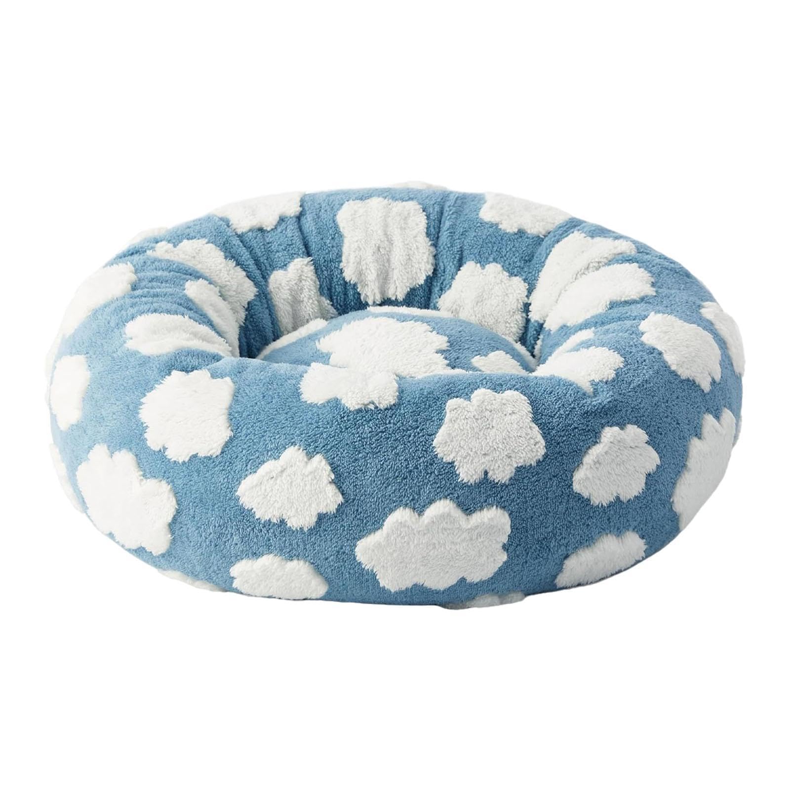 UJEAVETTE Round Cat Dog Bed Removable Cover Soft Dog Nesting Bed for Cat Small Animals Blue Large