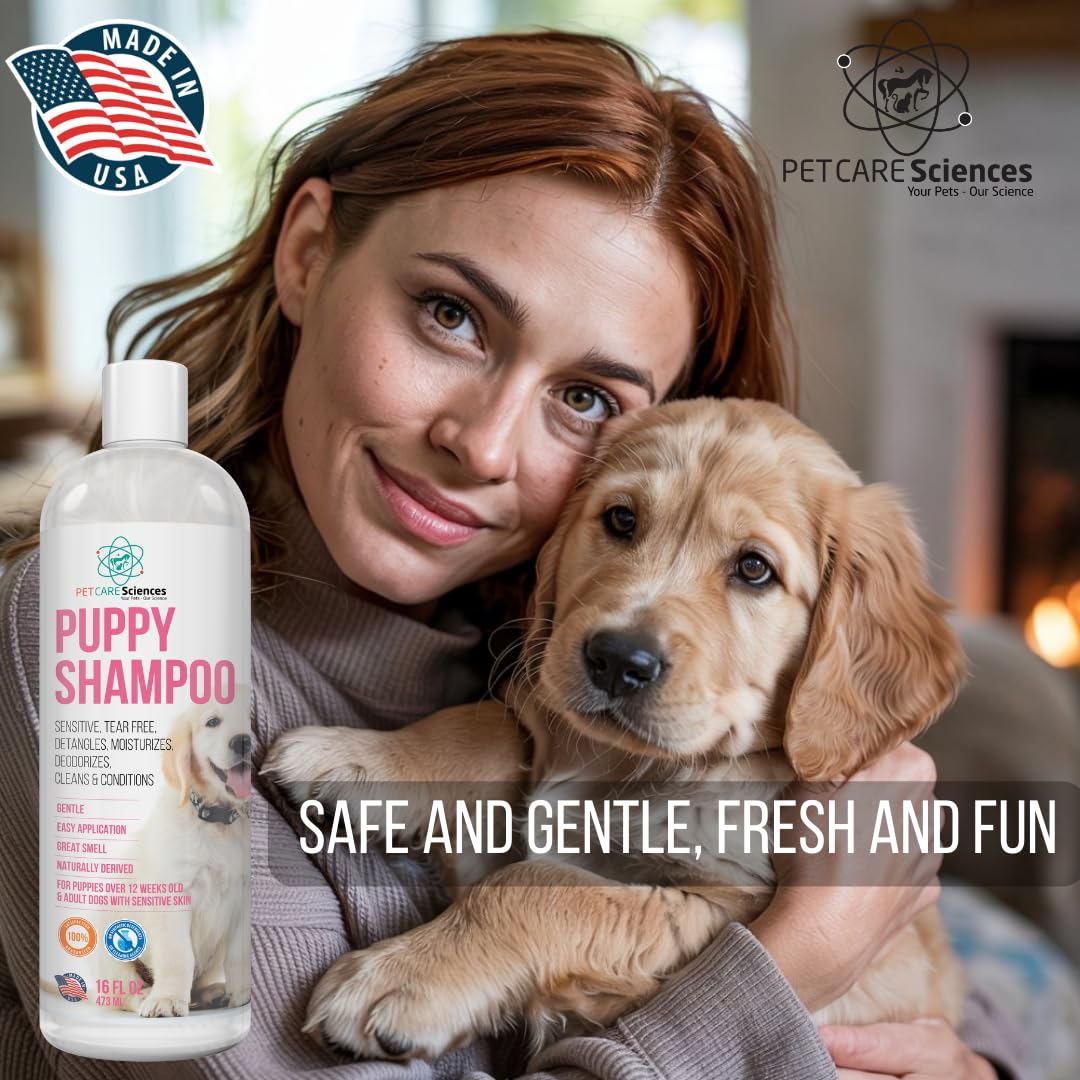 Pet Care Sciences 16 Fl Oz Tearless Puppy Shampoo And Conditioner - Anti Itch Dog Shampoo Sensitive Skin - Coconut Oil Oatmeal Pet Shampoo For Puppies