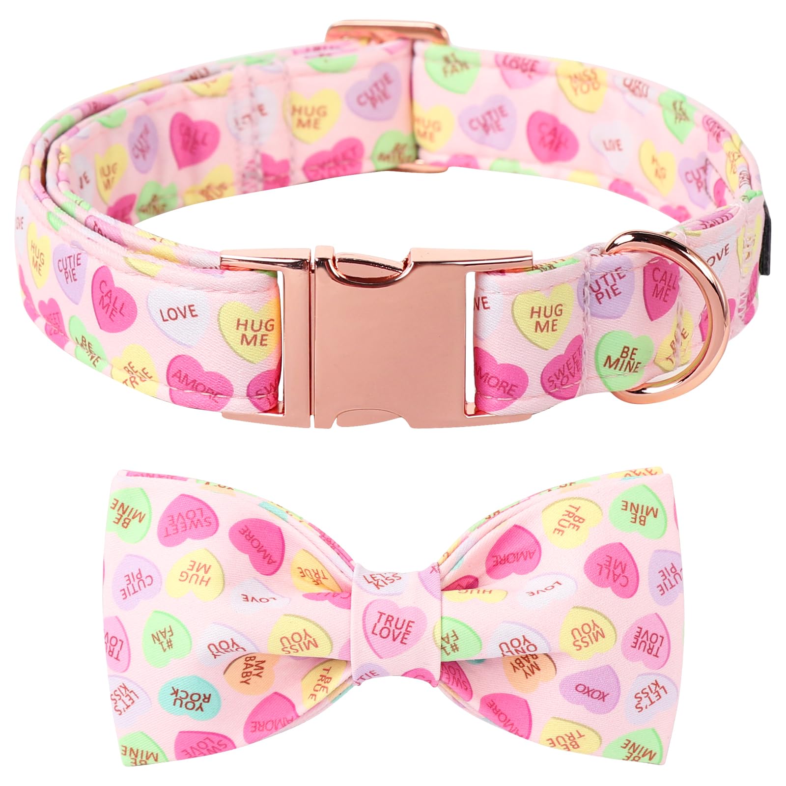 Lionet Paws Valentine'S Pink Dog Collar, Cute Heart Dog Collar For Large Dogs, Adjustable Cotton Pet Collars For Large Dogs