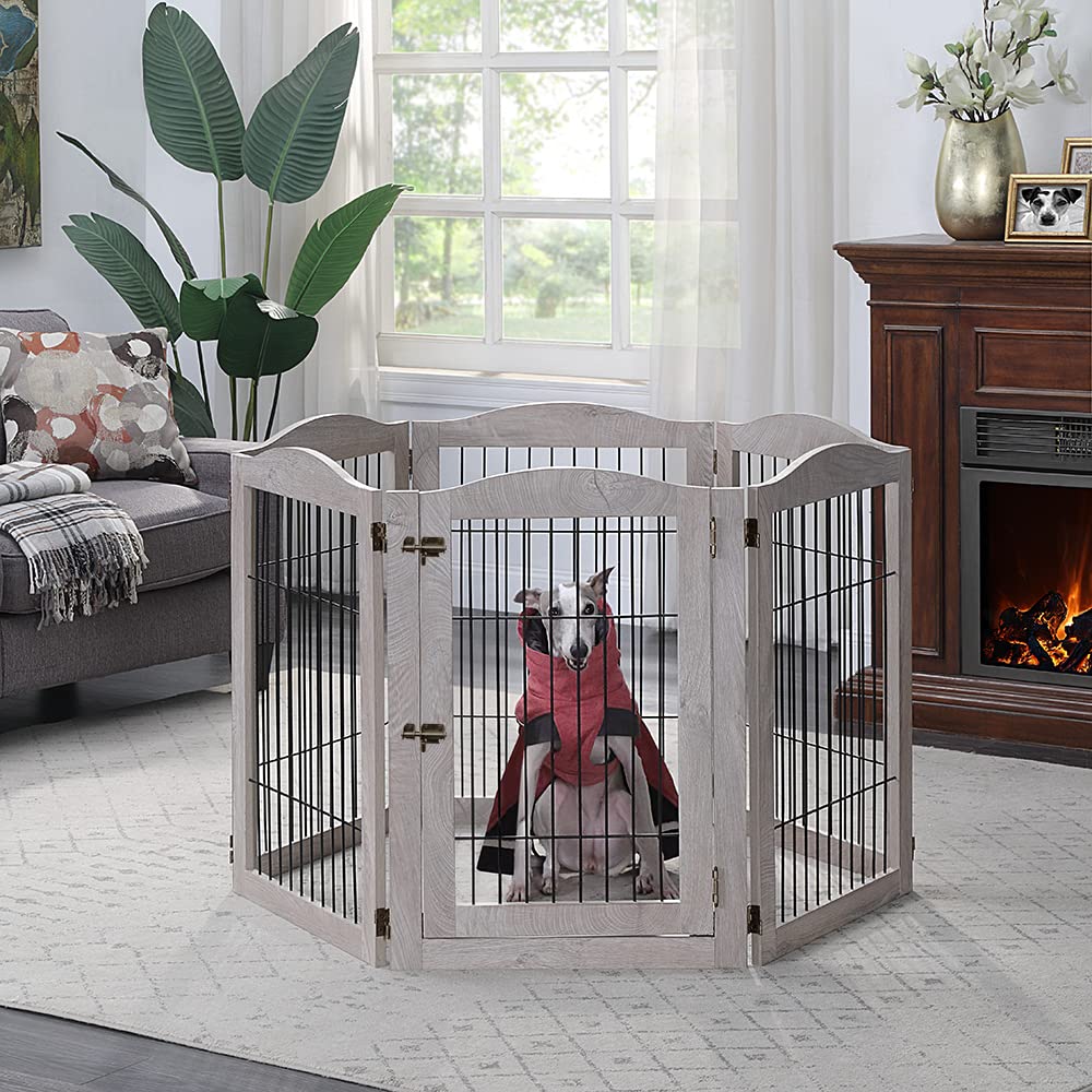 Unipaws 132?Extra Wide Dog Gate And Pet Playpen, Free Standing Tall Dog Fence With Walk Through Door, Dog Barriers For Home, Use As Indoor Dogs Cats Pen, Rabbit Pen, Baby Gate, Weathered Grey