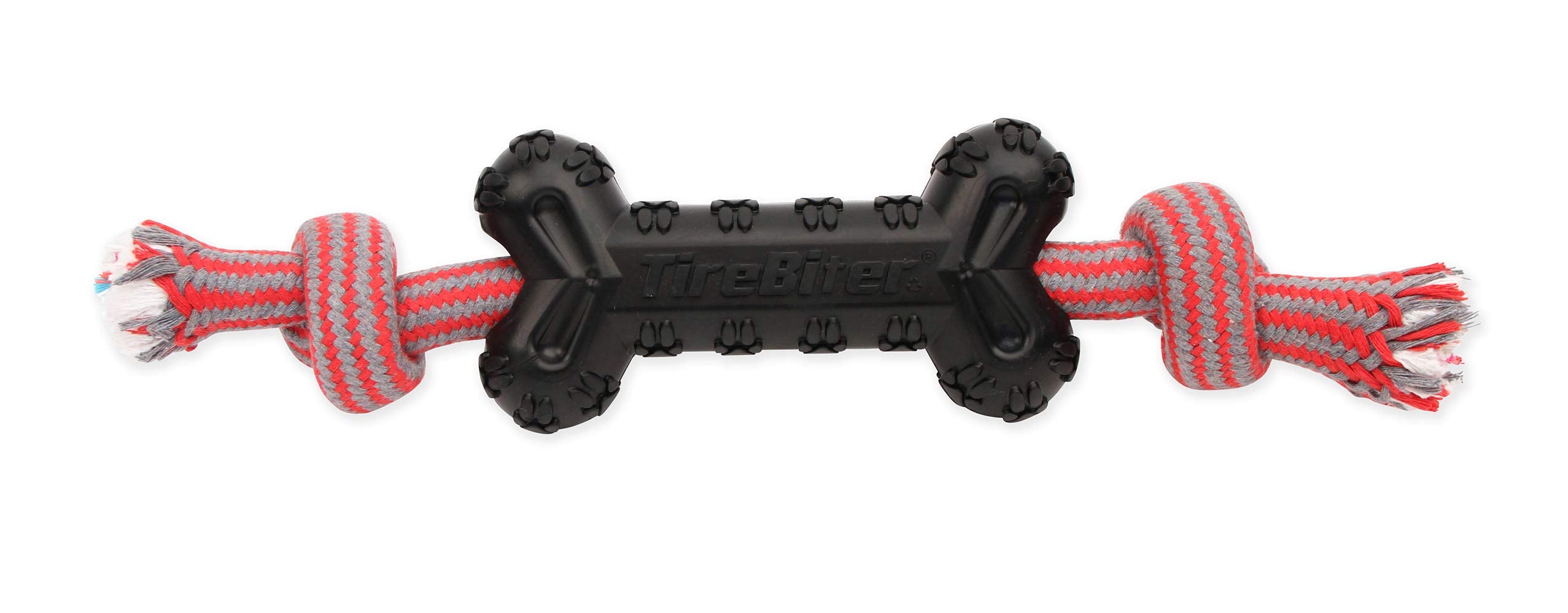 Mammoth Pet Products Tirebiterii Bone With Extra Cotton-Poly Rope “ Natural Rubber Dog Toys For Extreme Chewers “ Aggressive Chewer Toys For Dogs - Large 15, Black (35023F)