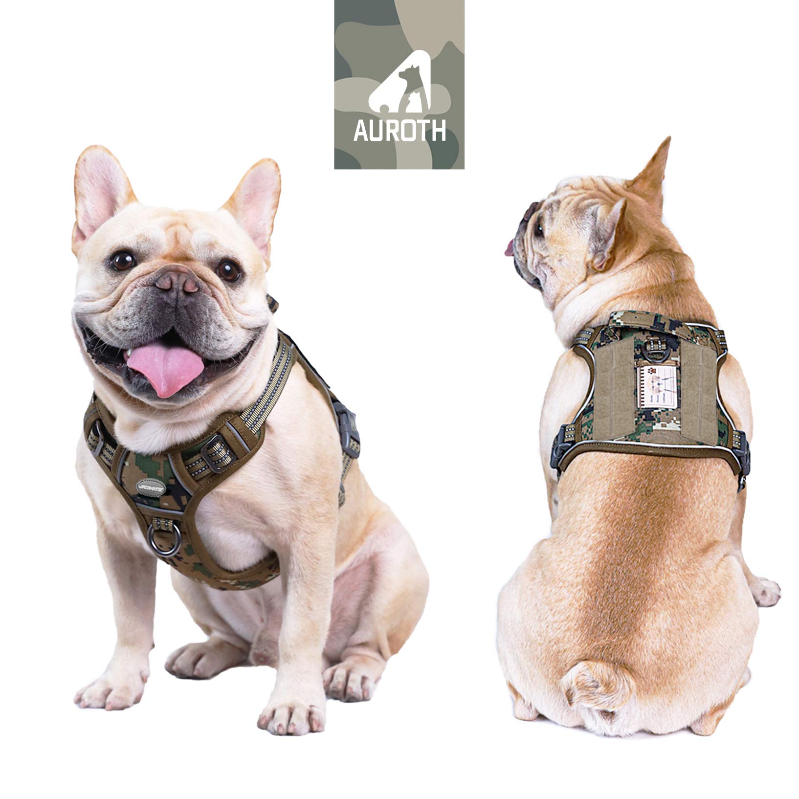 Auroth Tactical Dog Harness For Small Medium Dogs No Pull Adjustable Pet Harness Reflective K9 Working Training Easy Control Pet Vest Military Service Dog Harnesses Woodland Camo S