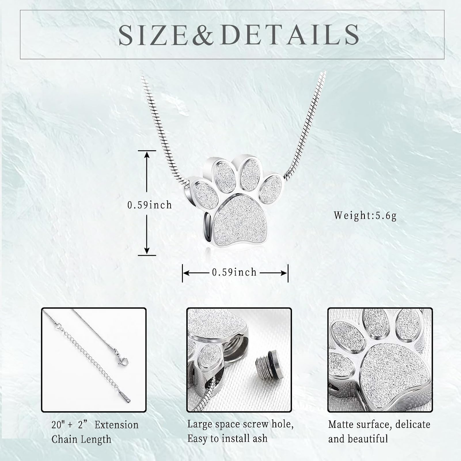 Zeqingjw Pet Cremation Jewelry For Ashes Pendant Paw Print Pet Urn Necklace Urn Pendant Keepsake Memorial Ash Locket Holder Neck