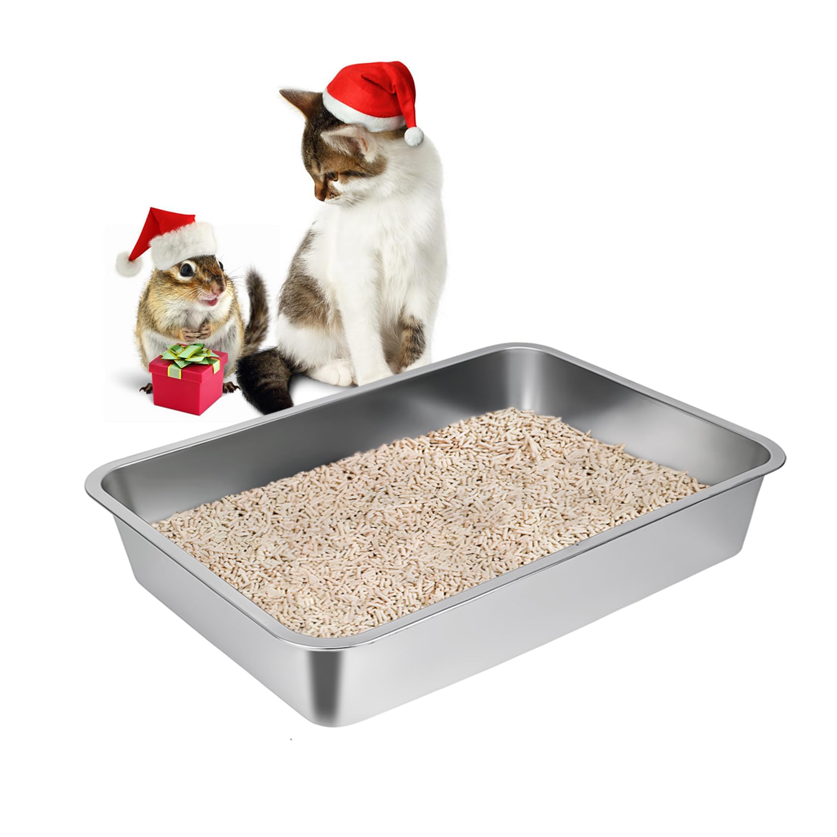 Lihong Stainless Steel Cat Litter Box,Small Metal Litter Box For Small Cats Hamster Rabbits,No Smell,Non Stick,Easy To Clean(18' Lx14 Wx4 H,M)