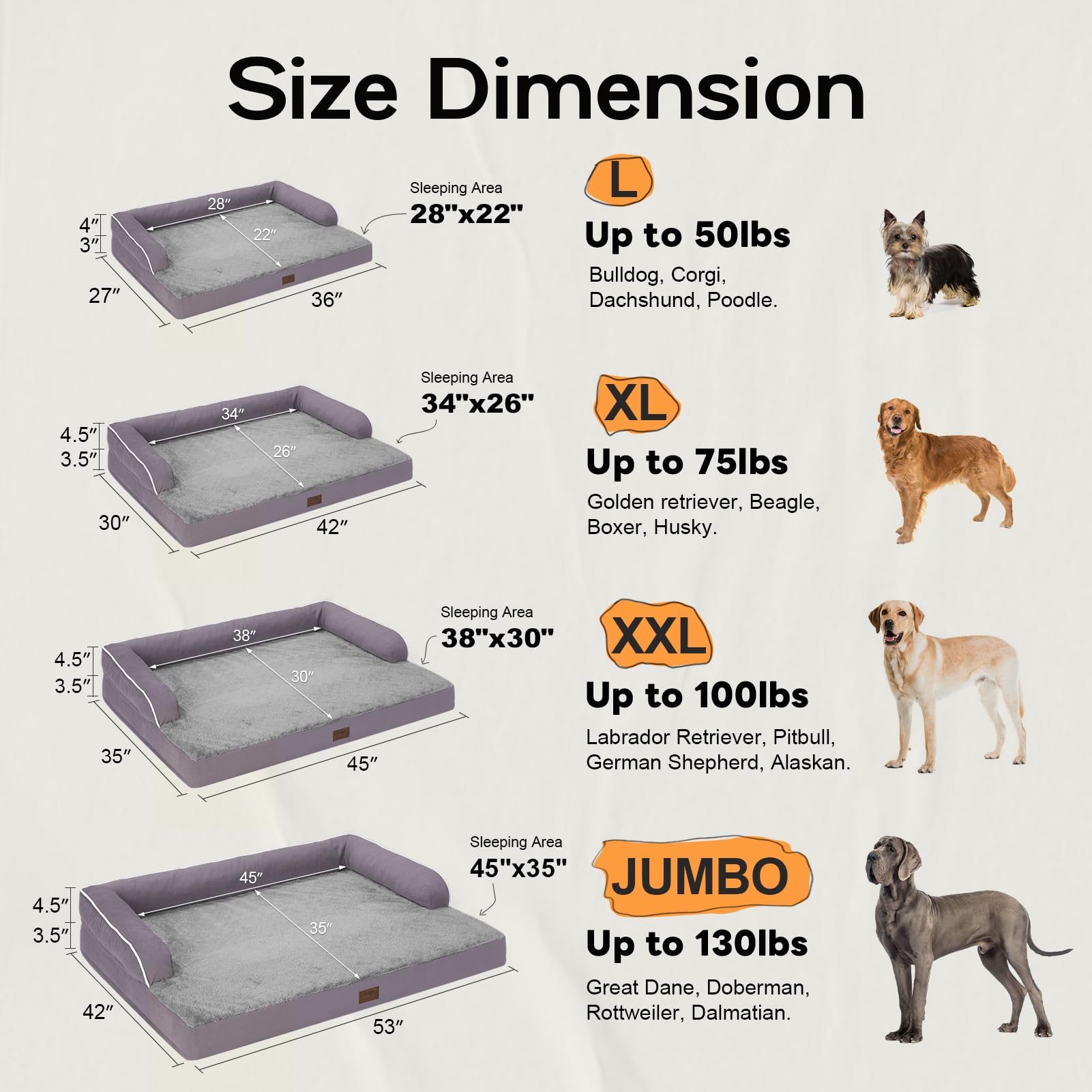 Large Dog Bed Orthopedic Washable, Orthopedic Dog Beds For Large Dogs With Washable Cover, Removable Bolster And Non-Slip Bottom Purple Large Dog Beds For Xxxlarge Extra Large Dogs
