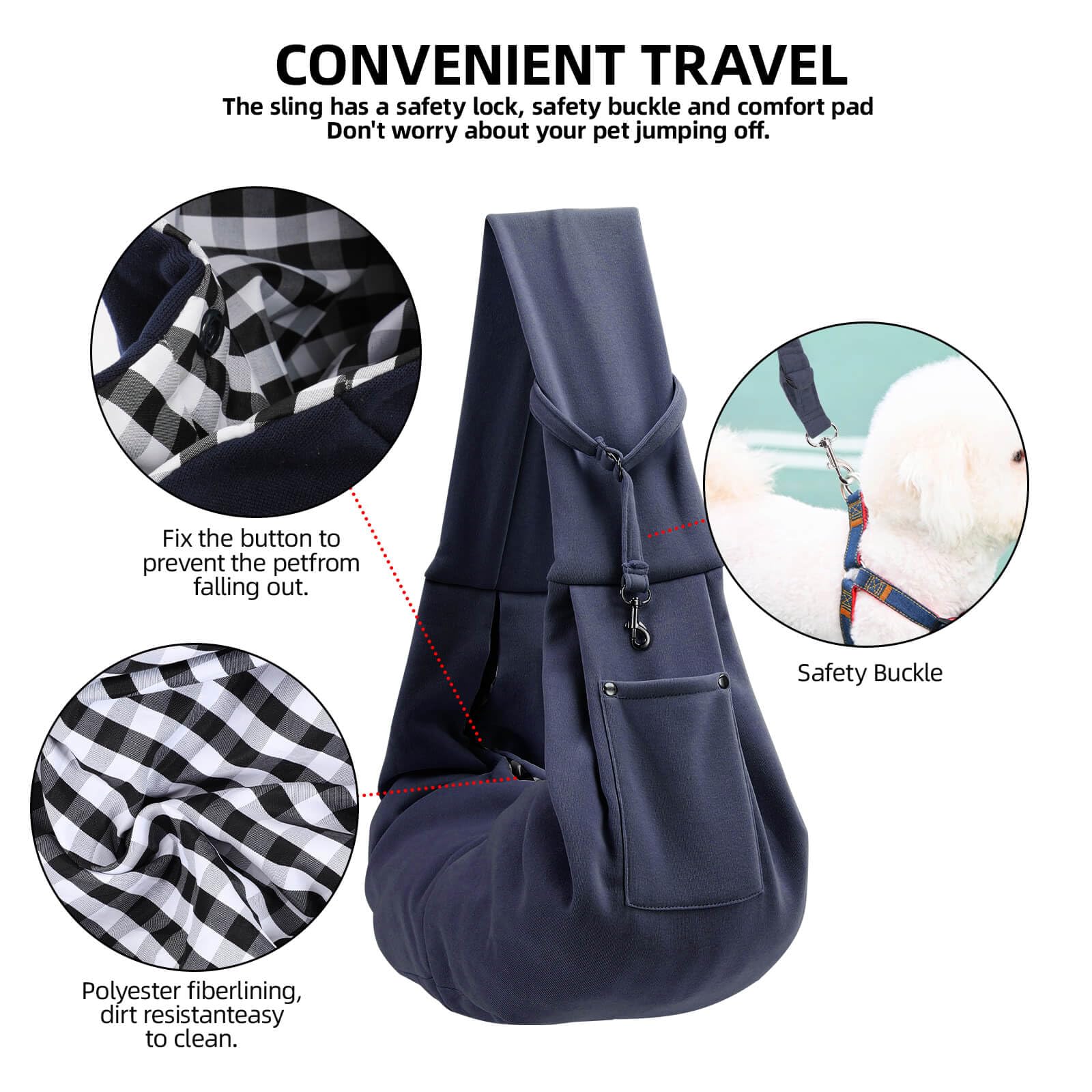 Dog Carrier Sling - Reversible Puppy Carrier Purse With Storage Pocket, Hand-Free Dog Sling Carrier For Carry Small Dogs And Cats, Travel Safety Harness, Dog And Cat Harness (Dark Blue)