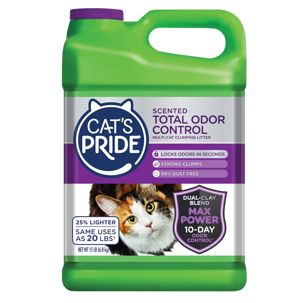Cat'S Pride Max Power: Total Odor Control - Up To 10 Days Of Powerful Odor Control - Strong Clumping - 99% Dust Free - Multi-Cat Litter, Scented, 15 Pounds