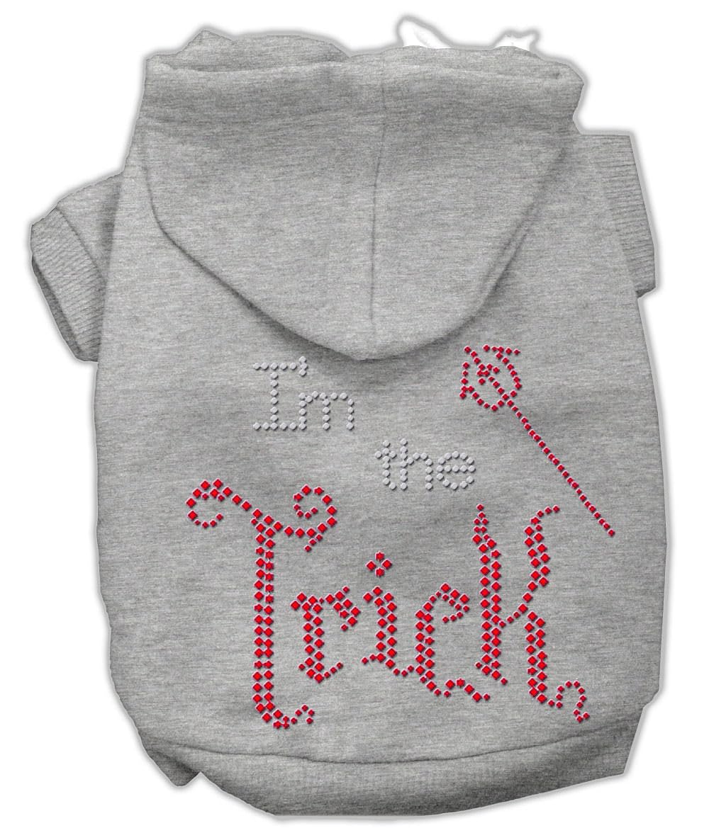 Mirage Pet Products 8' I'M The Trick Rhinestone Hoodies, X-Small, Grey