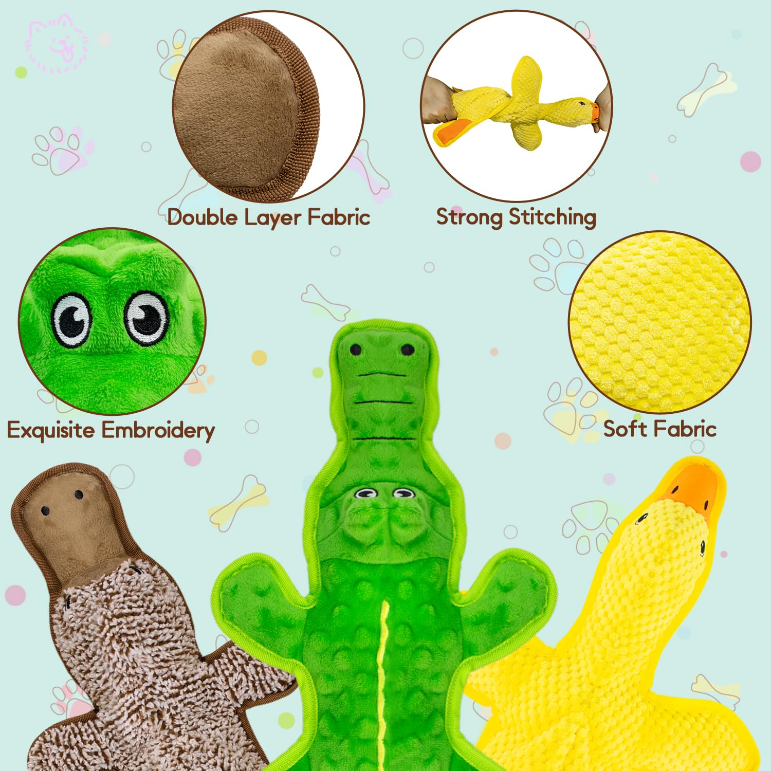 Maoooob No Stuffing Dog Squeak Toys-3 Pack Chew Toys For Small Medium Large Breed- Durable Puppy Teething Interactive To Keep Th