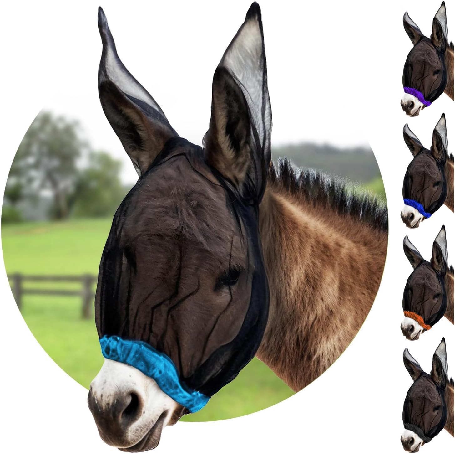 Donkey Fly Mask with Long Ears (Purple) Made in USA - Mule Fly Mask with Ears Protection from Insects and Bugs, Mini Donkey Soft