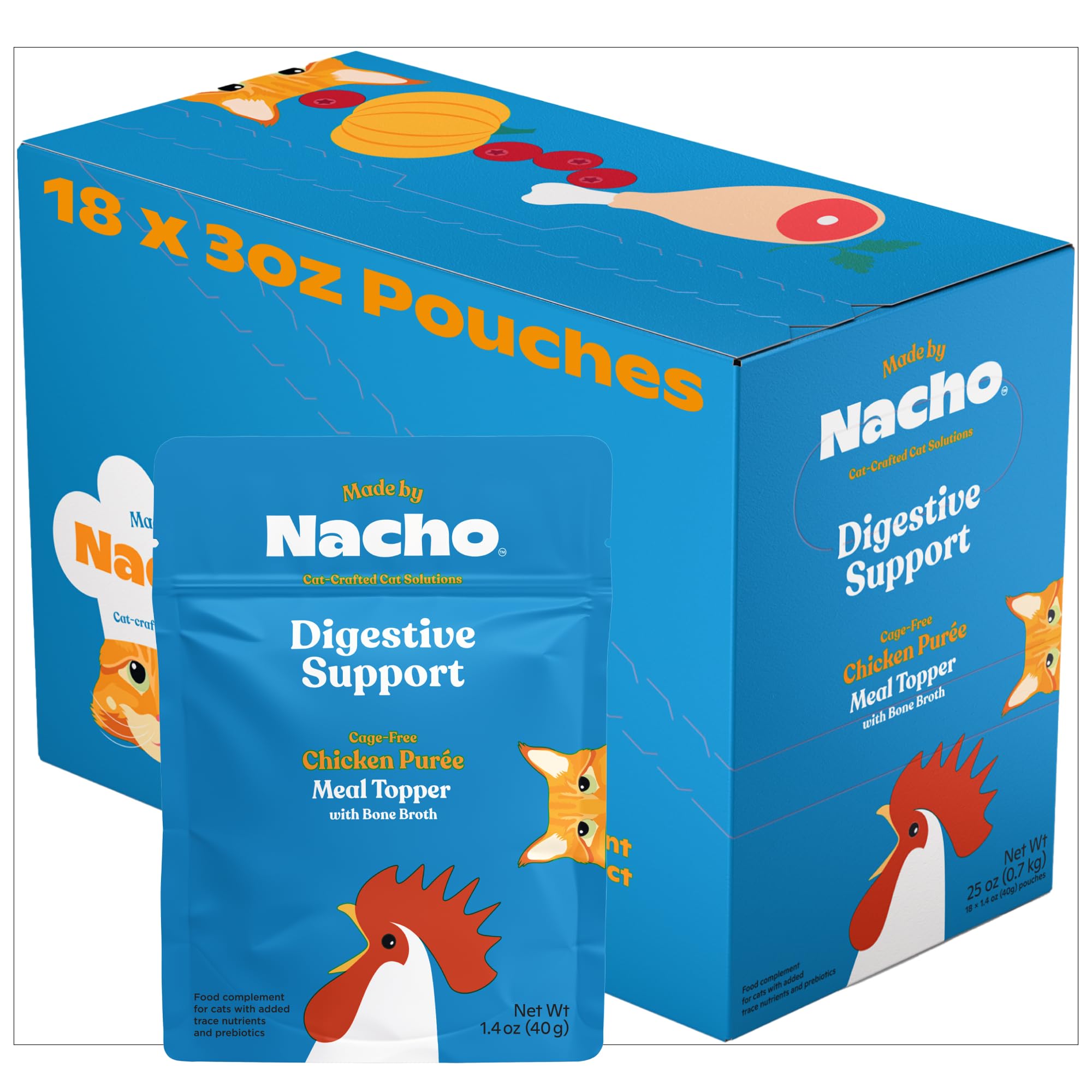 Made by Nacho Digestive Support Cage-Free Chicken Puree Meal Topper with Bone Broth (18 Count)
