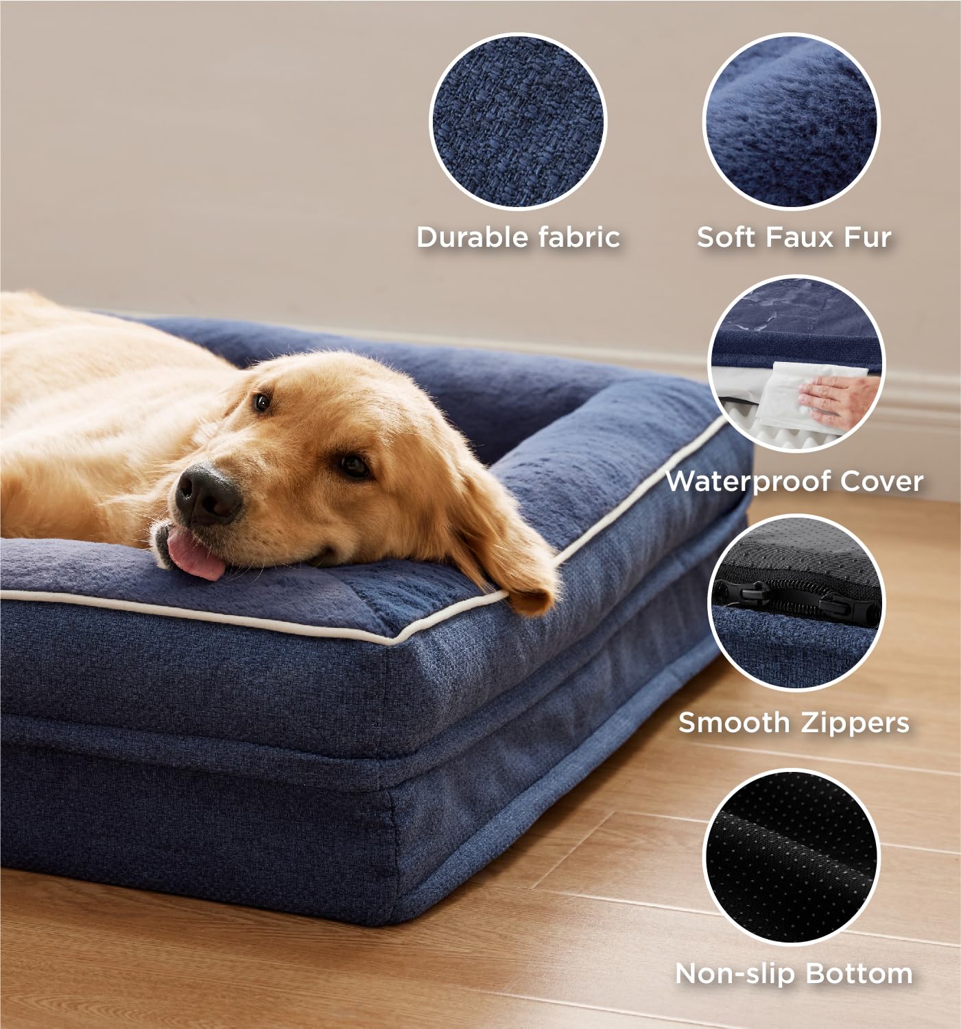 Made4Pets Orthopedic Dog Bed for Large Dogs, Supportive Foam Big Large Pet Bed Sofa with Washable Removable Cover, Waterproof Do