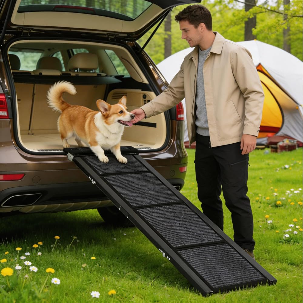 Garvee 71 Extra Long Folding Dog Ramp for Car, 17 Wide Heavy Duty Non-Slip Portable Pet Ramp, Large Dogs Up to 250 lbs, Outdoor 
