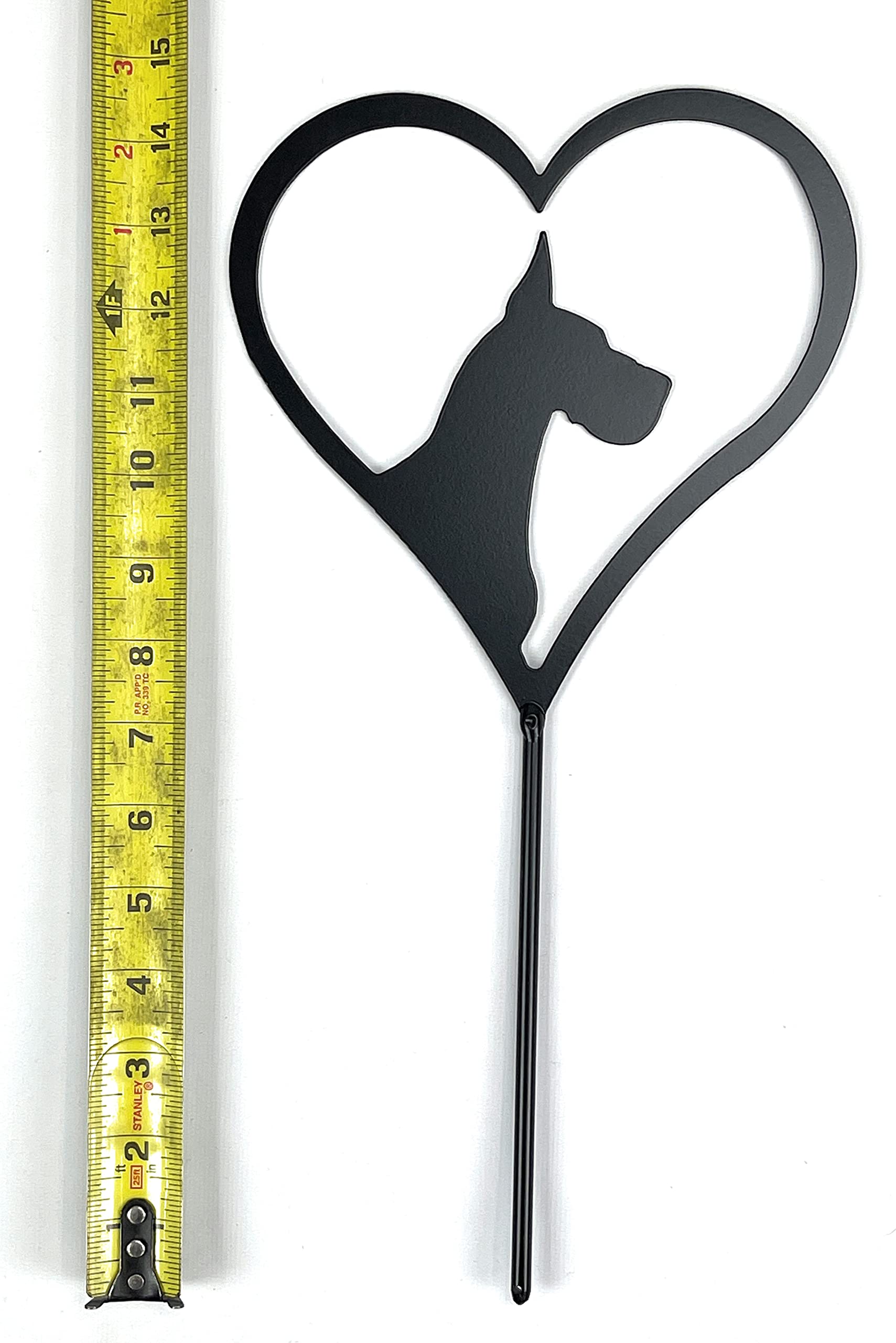 Great Dane Silhouette Metal Art Heart Shaped Gift Yard Stake Grave Marker Powder Coated Black