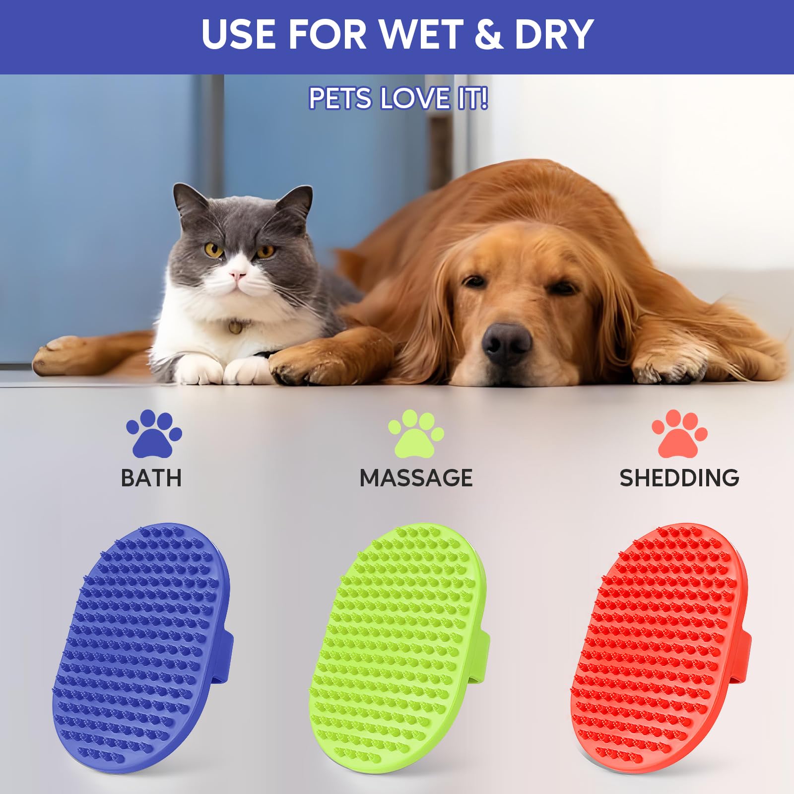 Dog Bath Brush, Ropo Rubber Massage Pet Shampoo Brush, Used For Pet Grooming, Removing Shedding Fur, Combing Tangles And Dead Fur, Suitable For Pet Dogs And Cats (Blue)
