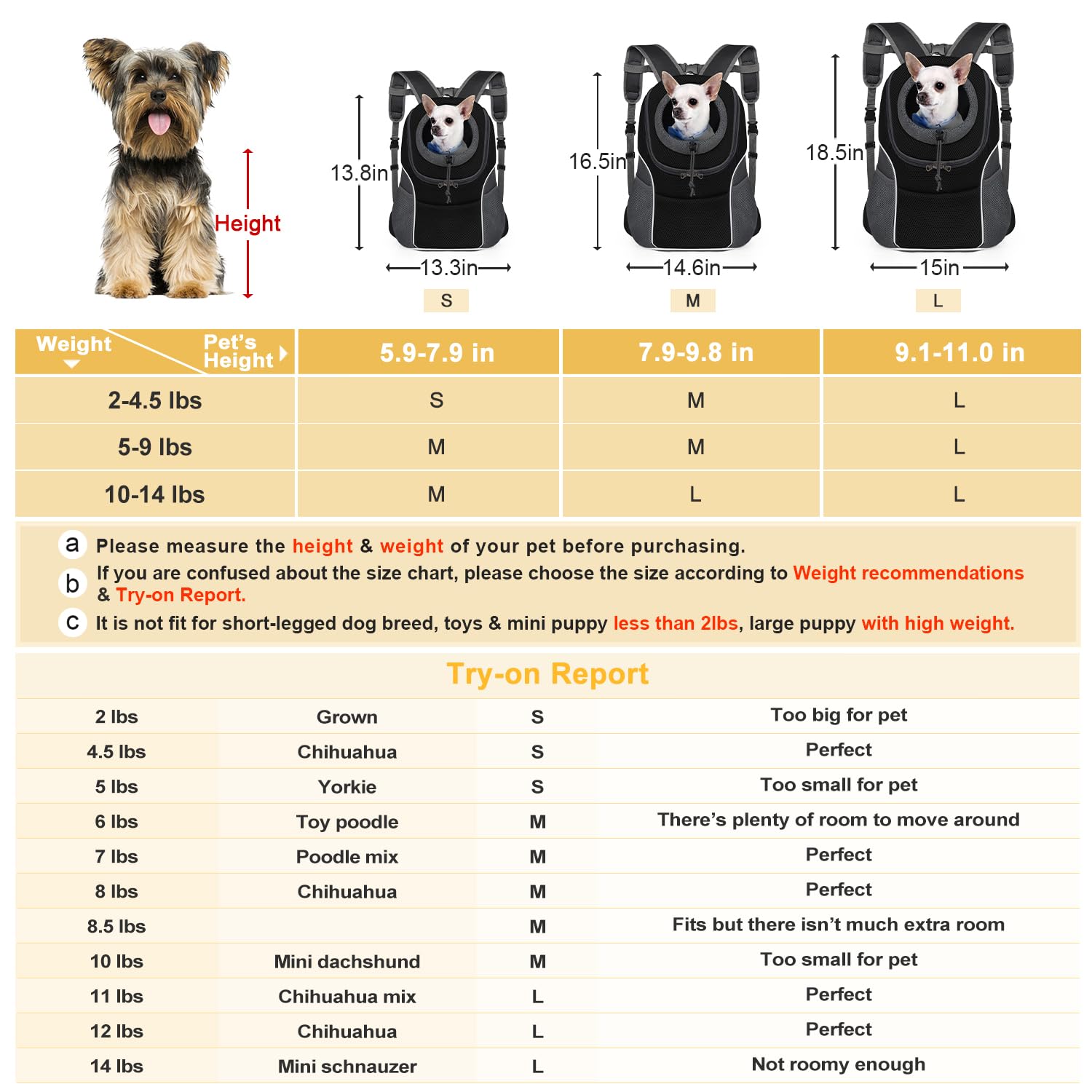 WOYYHO Pet Dog Carrier Backpack Small Dog Front Backpack Ventilated Dog Carrier Back Pack with Storage Pockets, Adjustable Strap