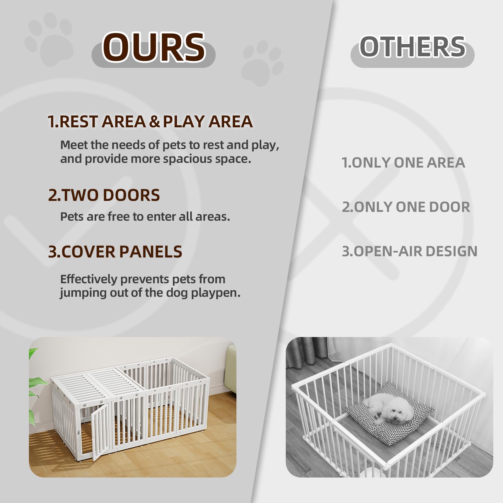 Aoole Dog Playpen With Door & Cover Top,16*Fence Panel Puppy Playpen, 2 Room Dog Crate, Pet Playpen For Small & Medium Dogs, Pup