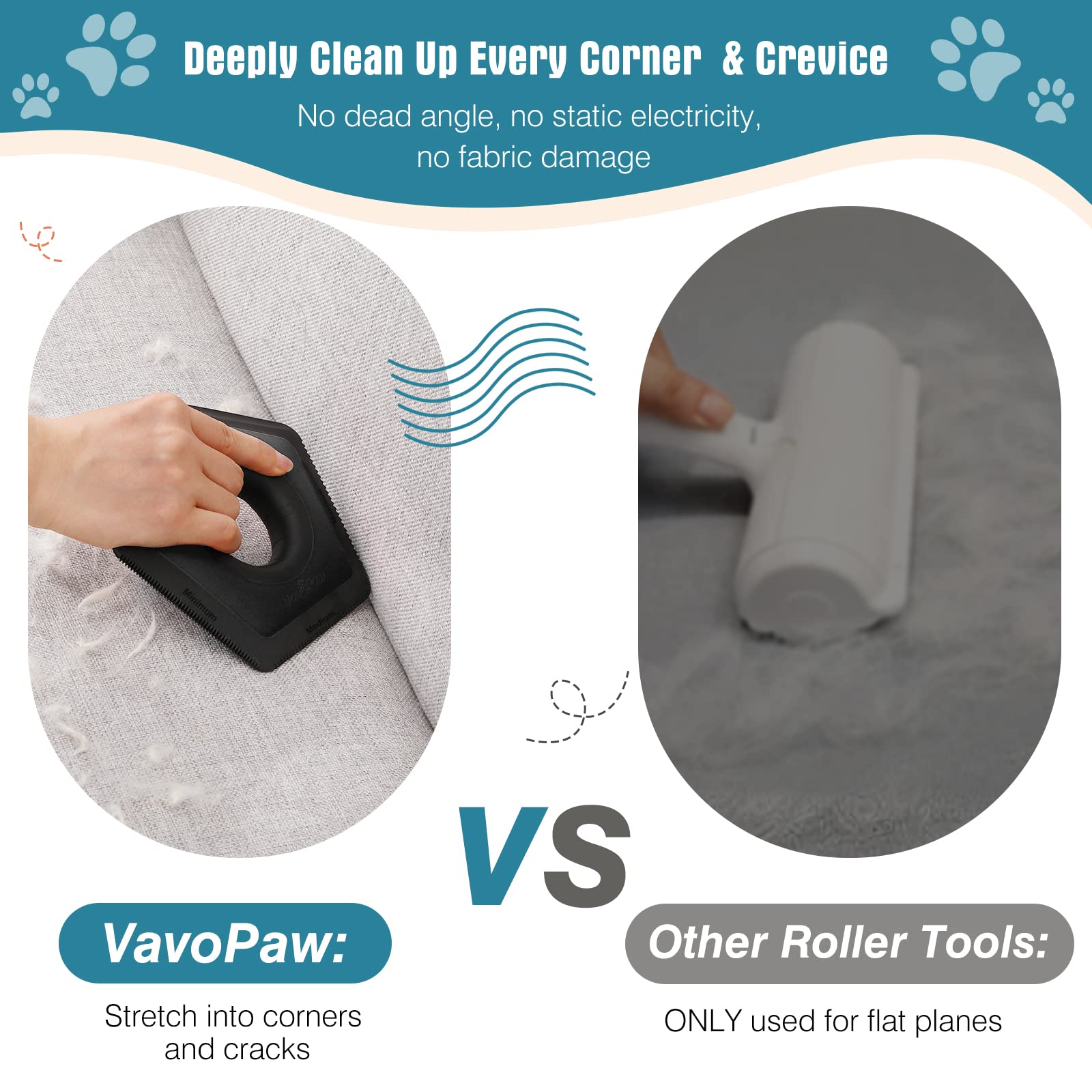 Vavopaw Pet Hair Remover, Dog Cat Hair Detailer For Couch, Multifunctional Fur Removal Brush For Carpet, Auto Detailing, Furniture, Lint, Sofa, Black