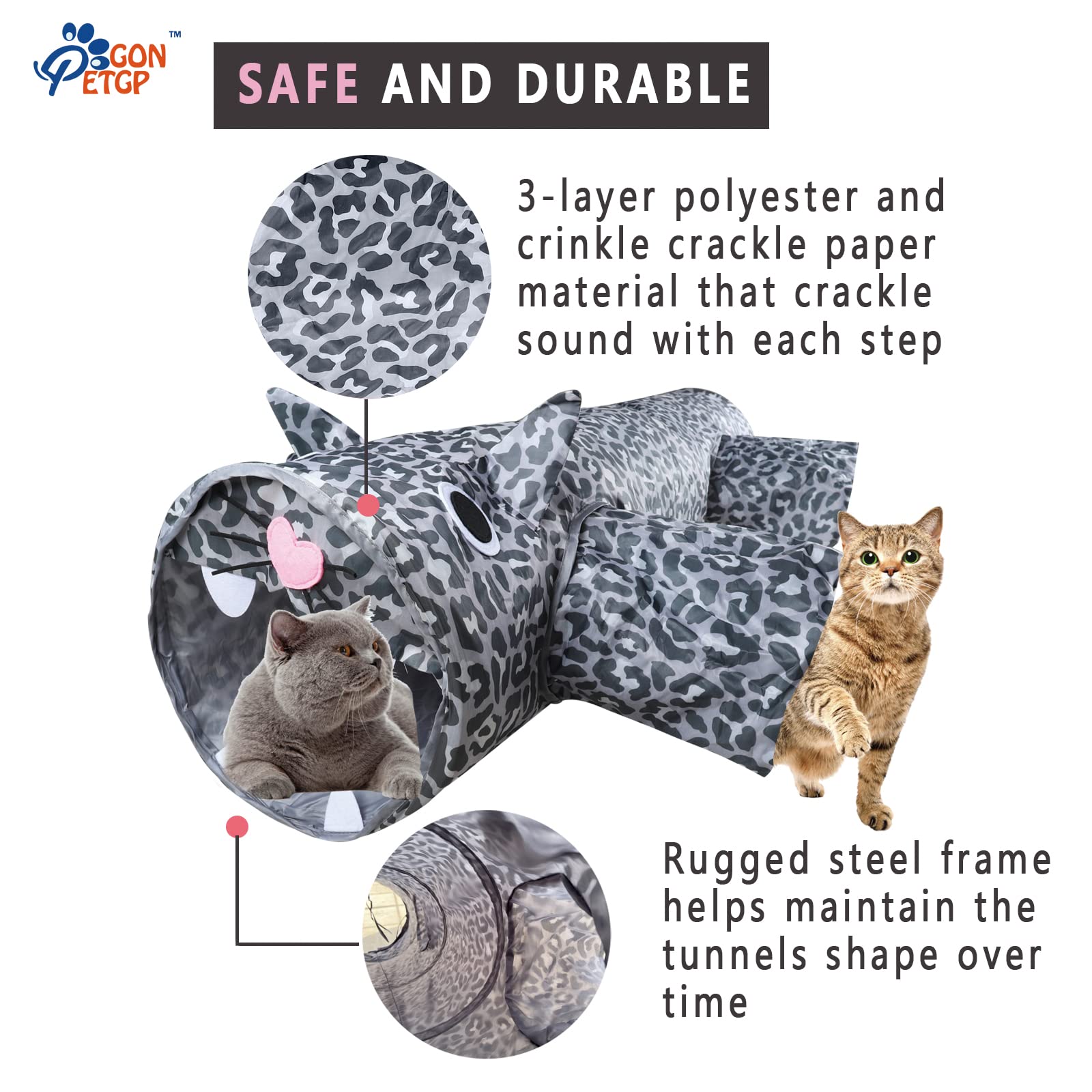 Gonpetgp Cat Tunnel For Indoor Cats Large, Pet Cat Tunnels Tube Collapsible Interactive Crinkle Cats Toys Maze, Exercising Hunti