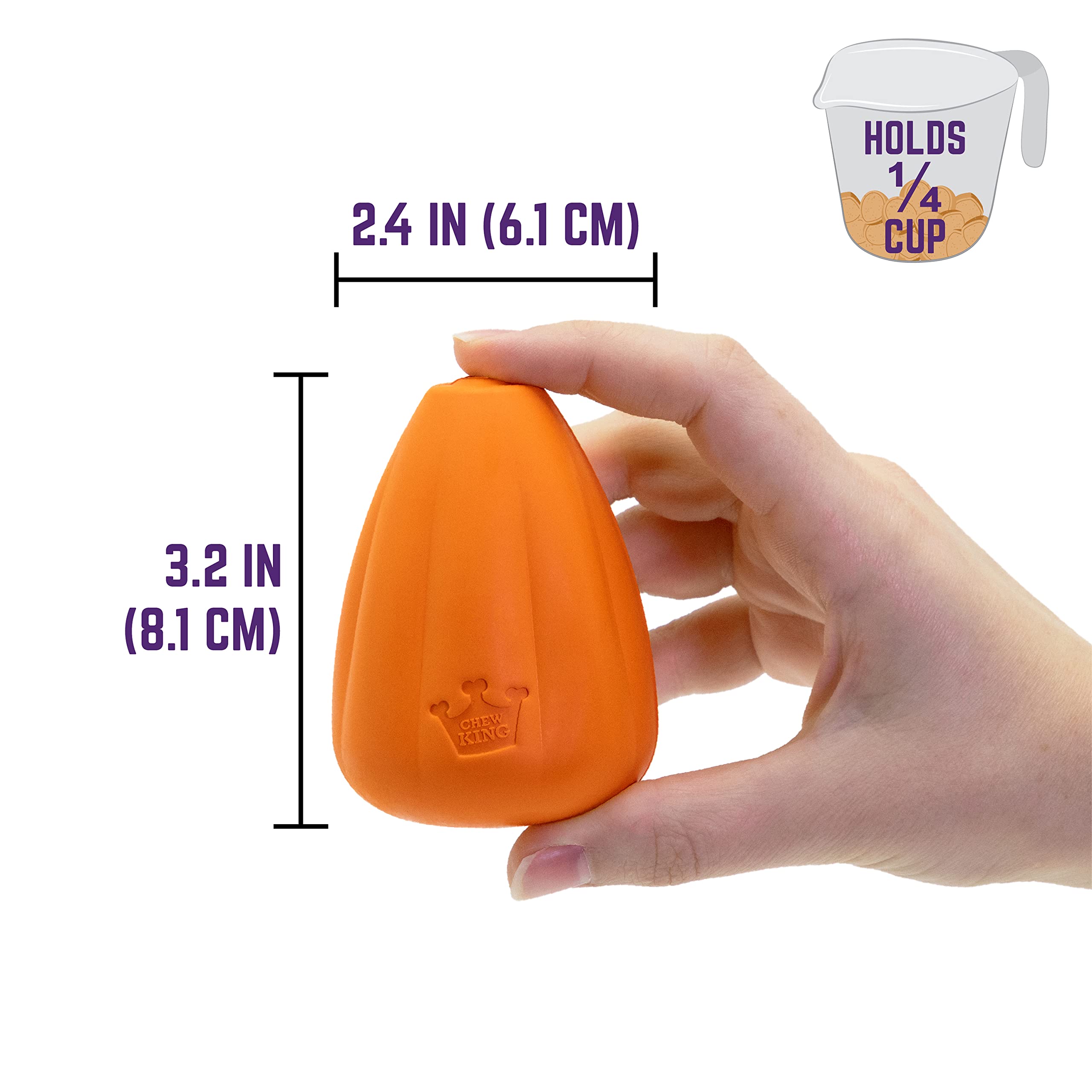 Chew King Premium Treat Dog Toy, Extremely Durable Natural Rubber Toy, Bacon Flavored Dog Toy Orange Medium