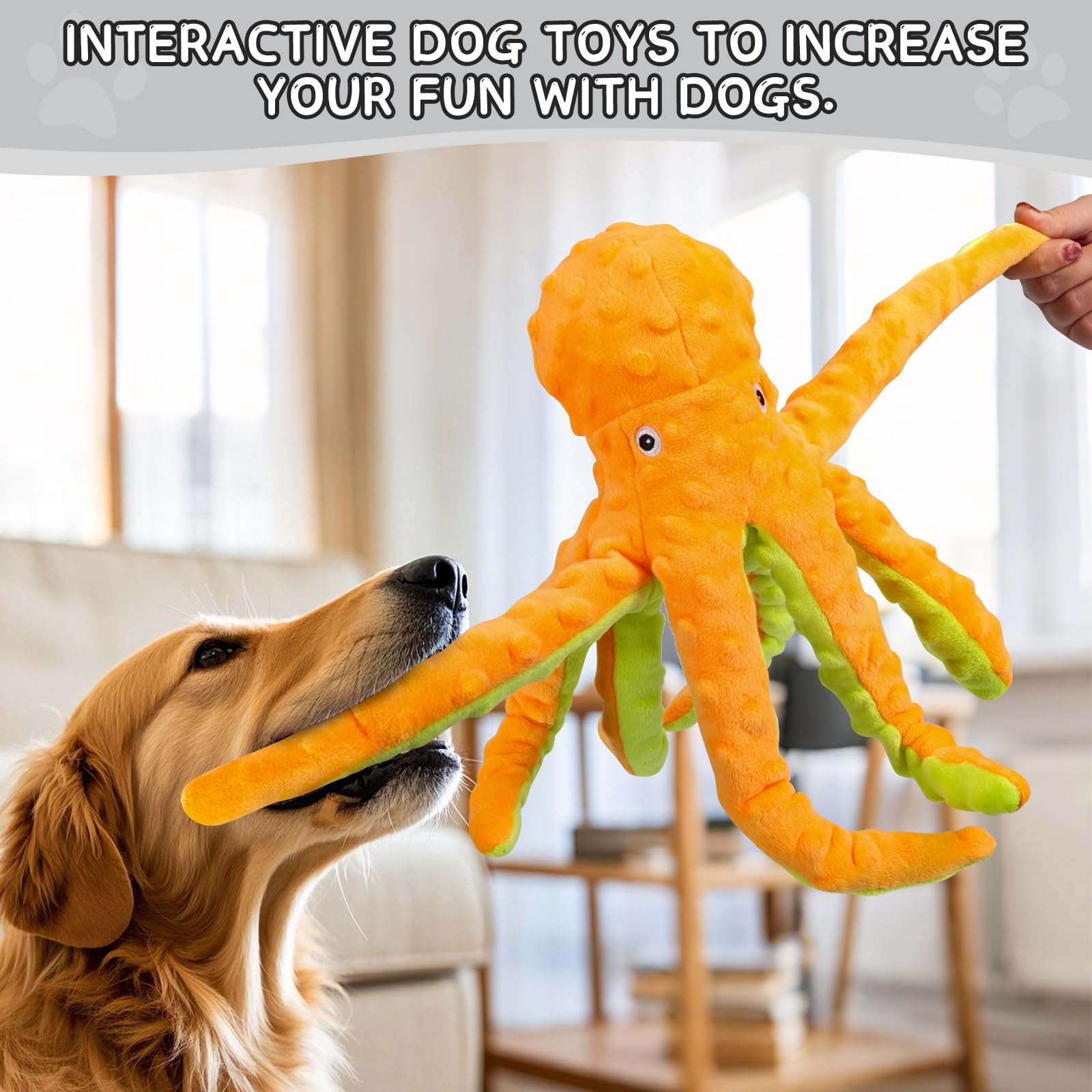 Chngeary 2 Pack Octopus Squesky Dog Toys For Large Medium Small Dogs, Stuffed And Tough Plush Dog Toys For Aggressive Chewers (B