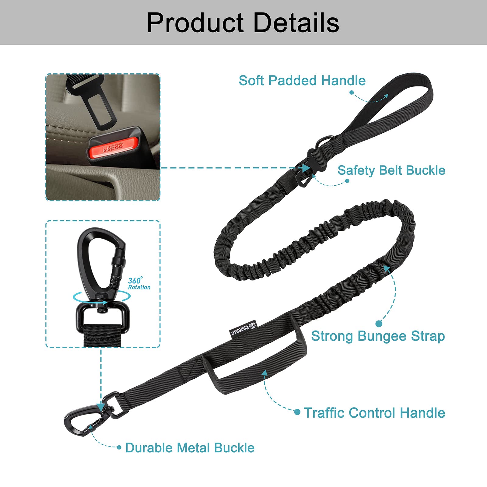 OEBEESA Tactical Dog Collar and Leash Set:-Adjustable Nylon Dog Collar with Handle Shock Absorbing Retractable Strong Dog Leash