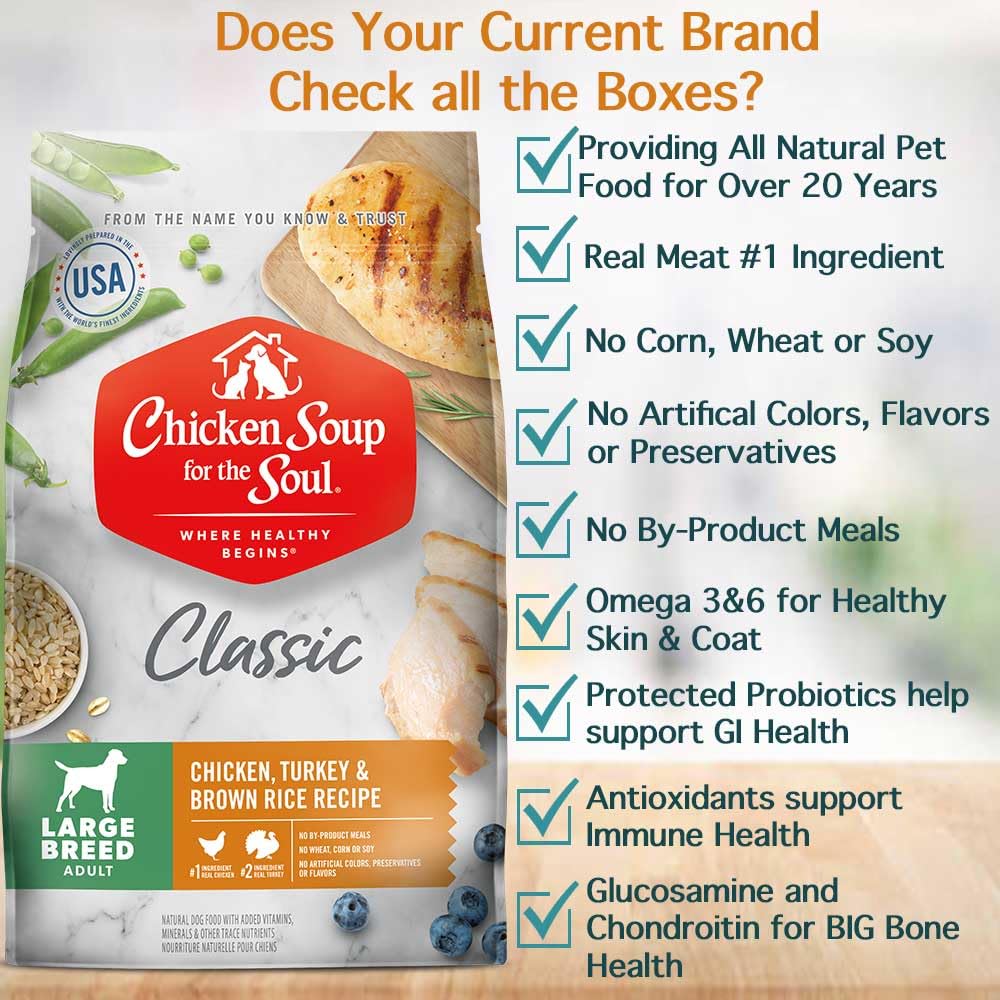 Chicken Soup For The Soul Classic Dry Large Breed Adult Dog Food, Chicken, Turkey & Brown Rice Recipe, 13.5 Pound Bag | Soy Free