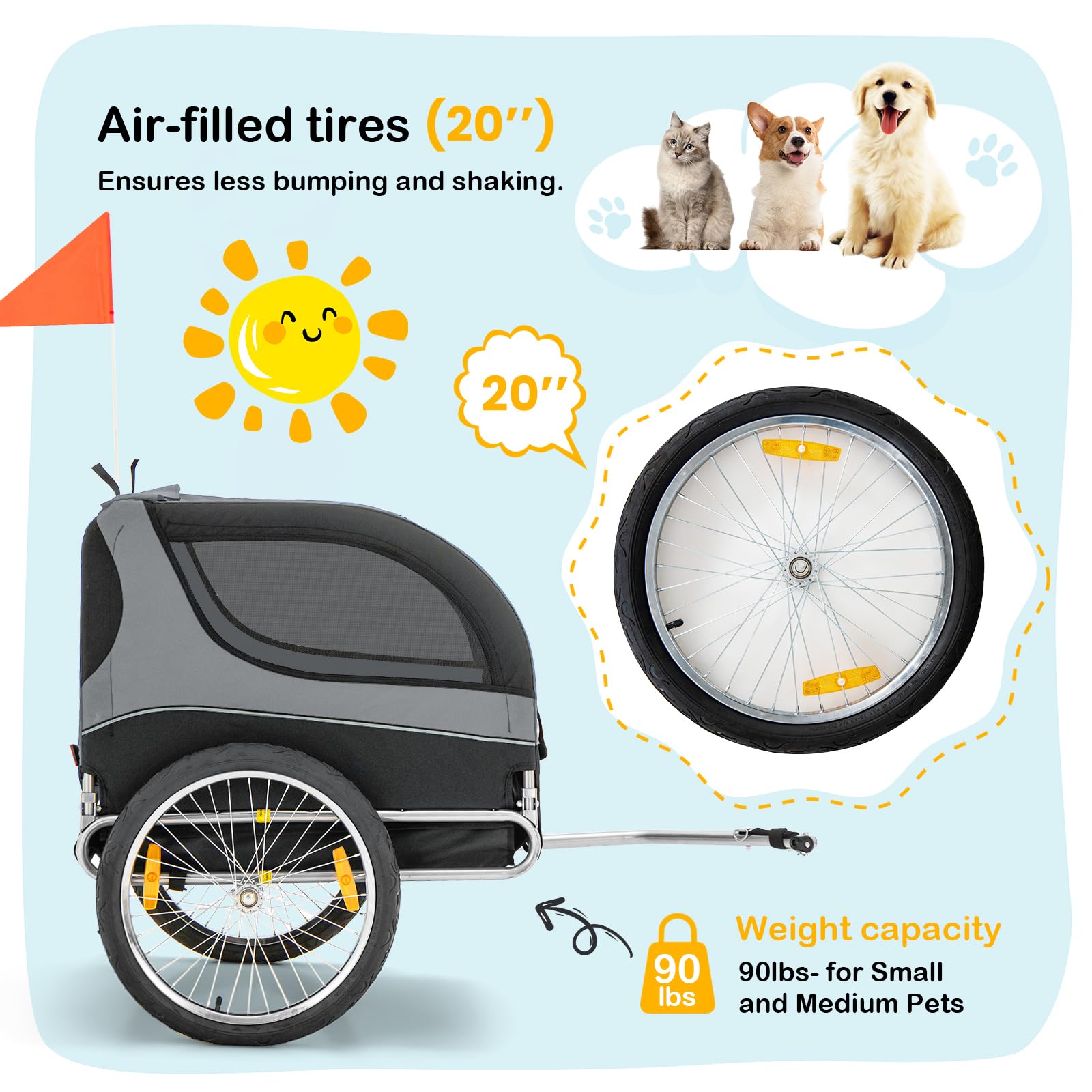 Large Dog Bike Trailer - Happaws Pet Trailer For Bicycle, Dog Carrier Pet Wagon Cargo Cycle Trailers W/ 3 Doors, Aluminum Wheels