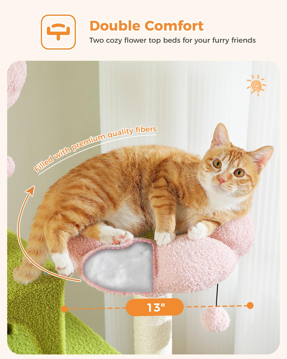 Muttros Flower Cat Tree, 70.9'' Tall Cat Tree For Indoor Cats, Large Cat Tree For Large Cats, Multi-Level Tall Cat Tower With 6