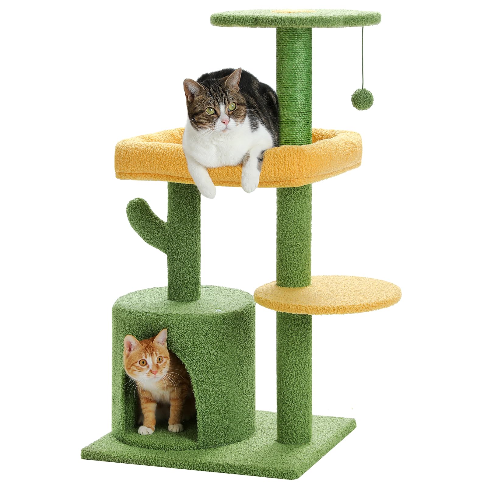 Made4Pets Cat Tree, 36.5 Inches Cat Tower For Indoor Cats, Multi-Level Cactus Cat Tree With Scratching Posts, Private Cat Condo,